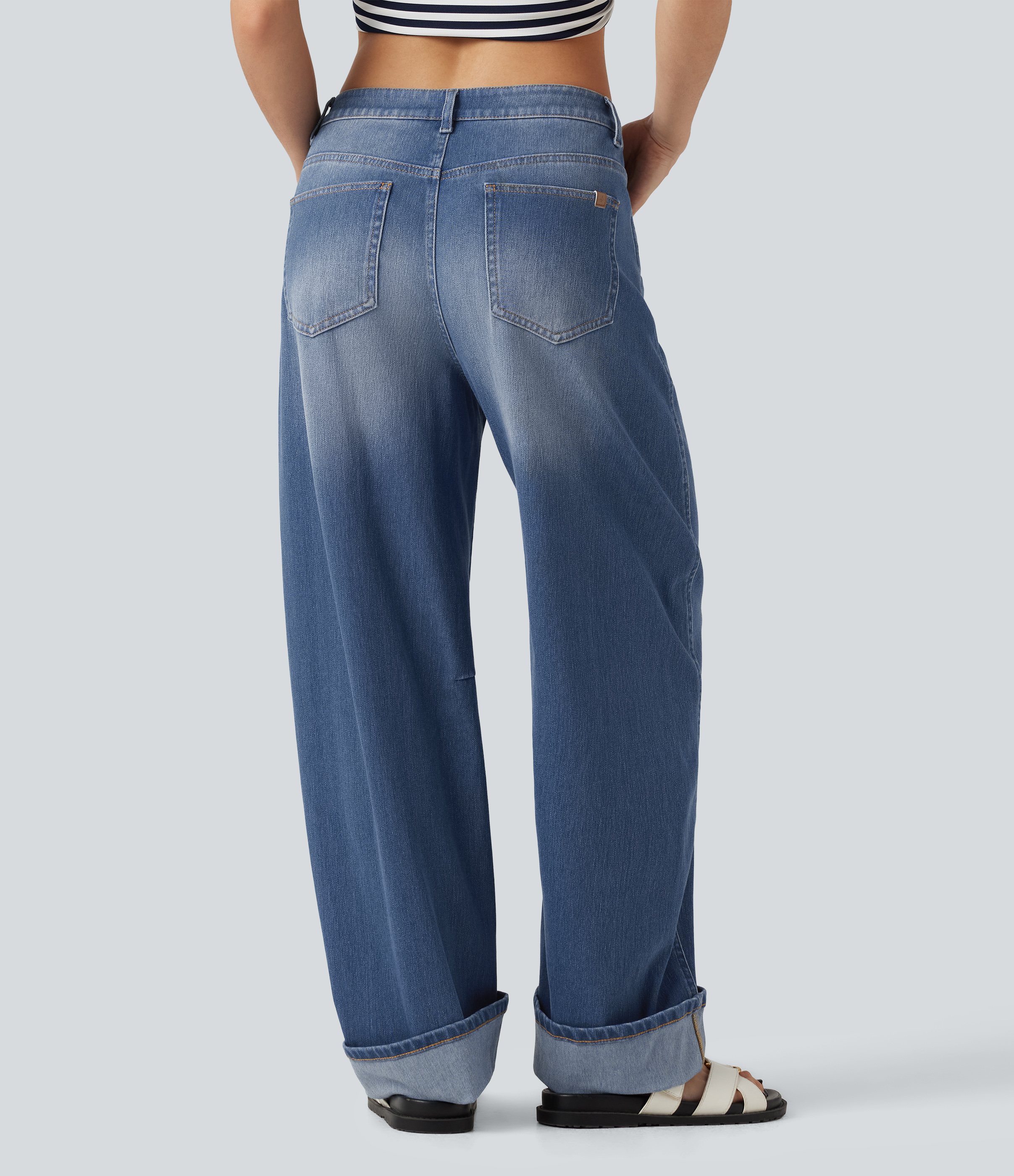 Gulf Stream Blue Denim Halara Flex™ - Lässige Jeans mit mittelhohem Bund, mehreren Taschen, Barrel-Leg und umgeschlagenem Saum / 2