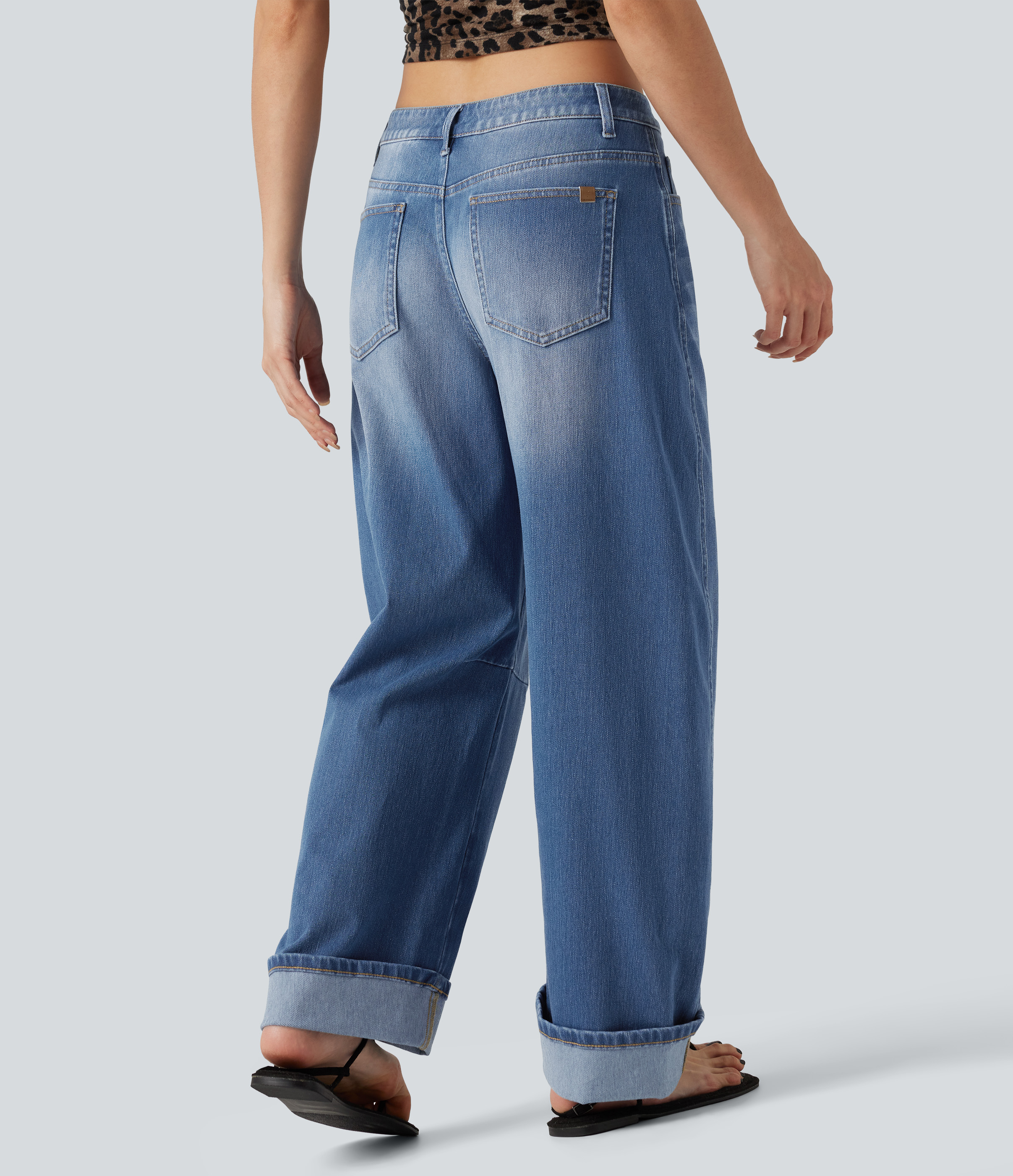 Gulf Stream Blue Denim Halara Flex™ Low Rise Rolled Hem Casual Barrel Leg Jeans with Pockets / 2