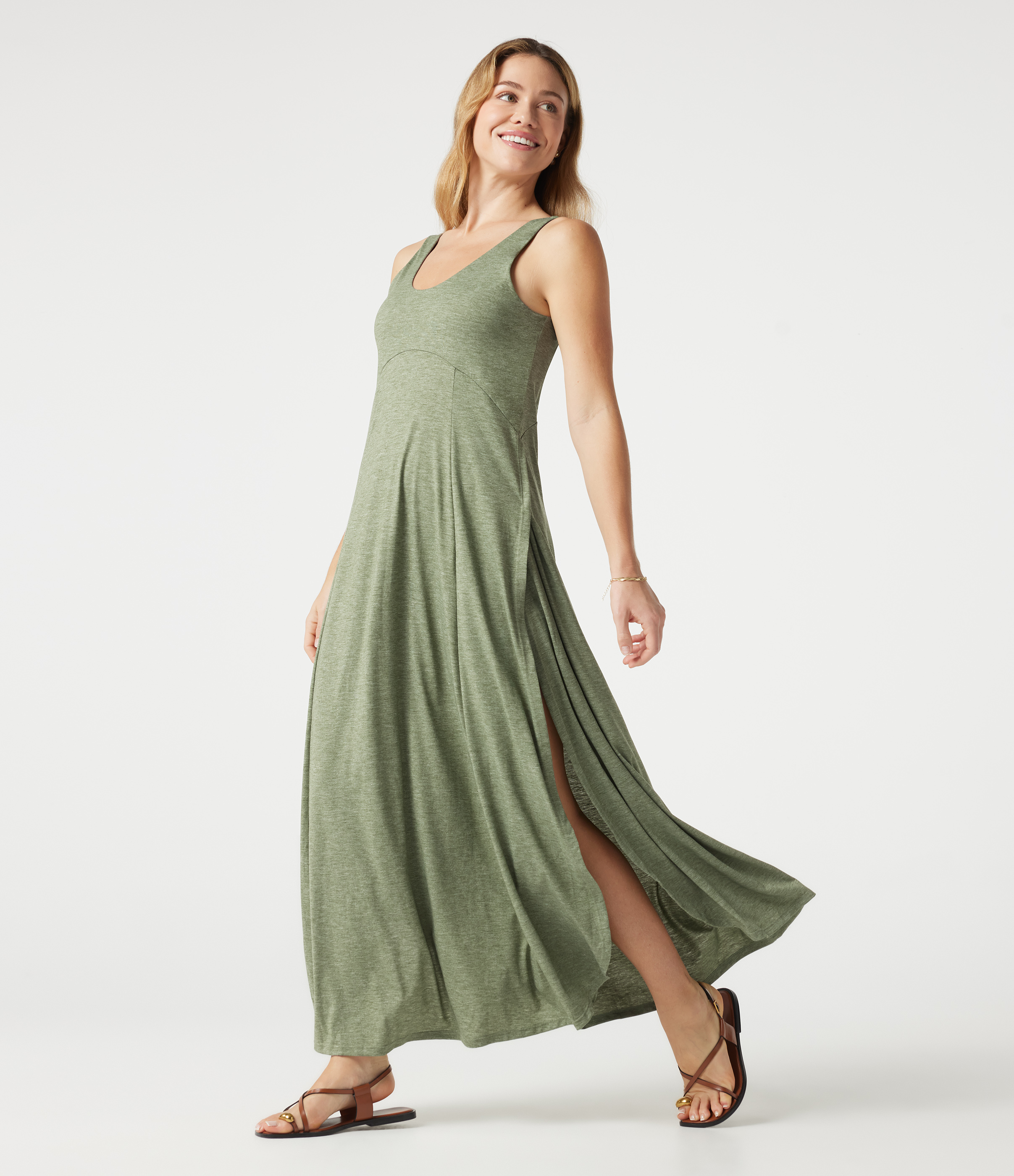Robe Casual Débardeur Longue Fluide Fendue Dos Nu à Col en U