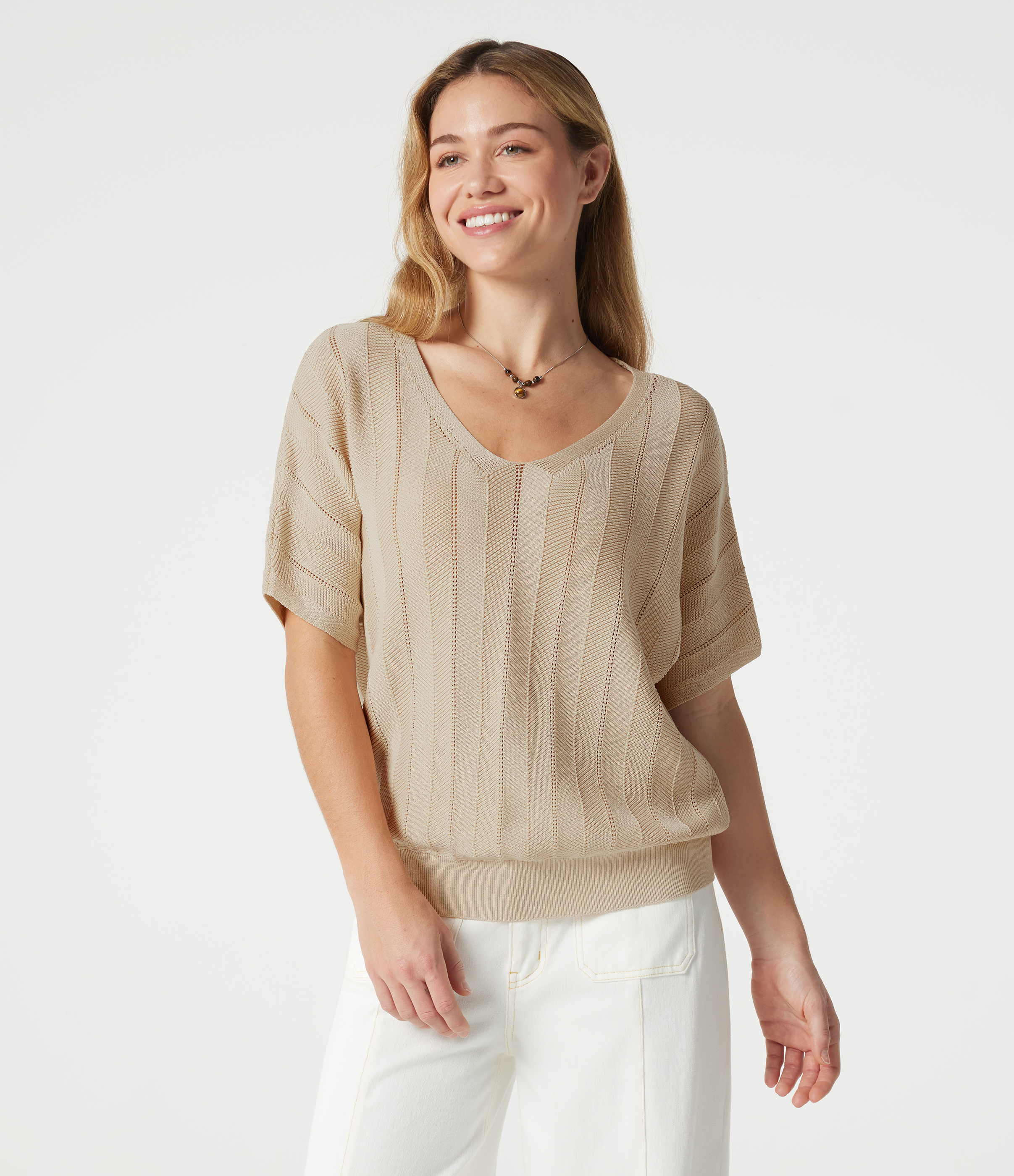 Pull décontracté col V manches courtes