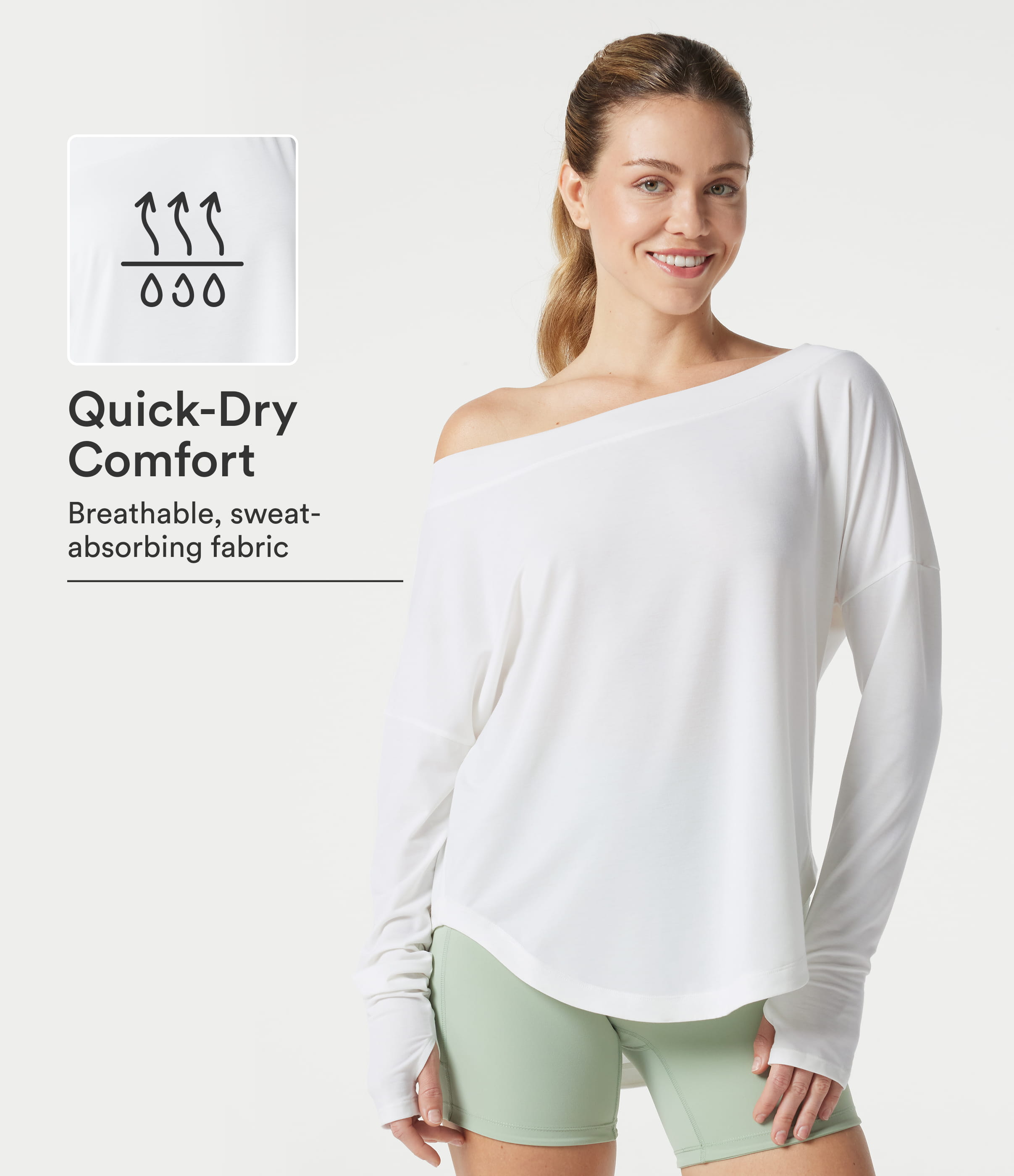 Einschultriges Langarm-Sporttop mit Daumenloch, gebogenem Saum und Quick-Dry-Technologie für Yoga