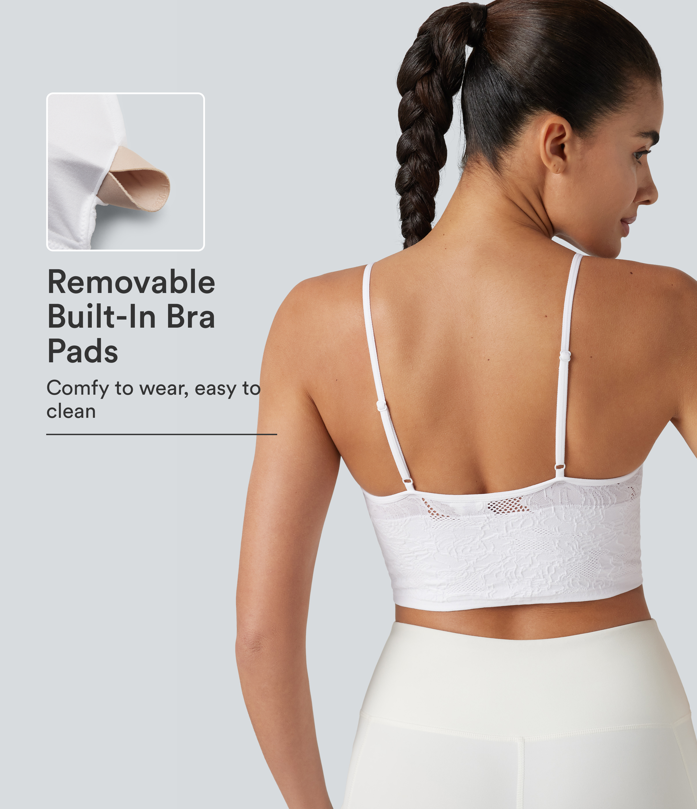 Blanc OneForm Seamless Flow Jacquard débardeur court de yoga avec brassière intégrée / 1
