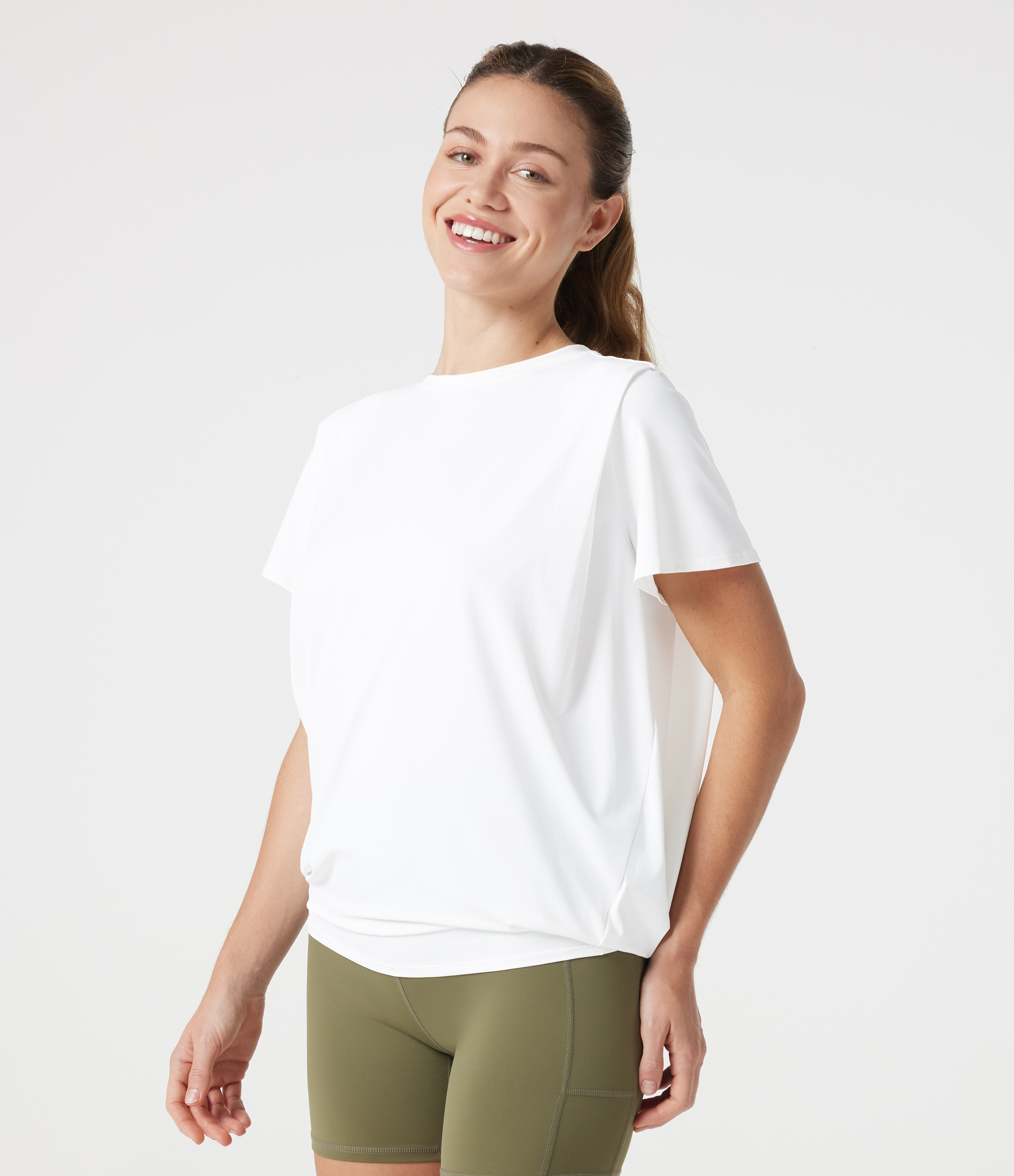 Haut de sport col rond manches courtes toucher frais avec fronces – UPF 50+