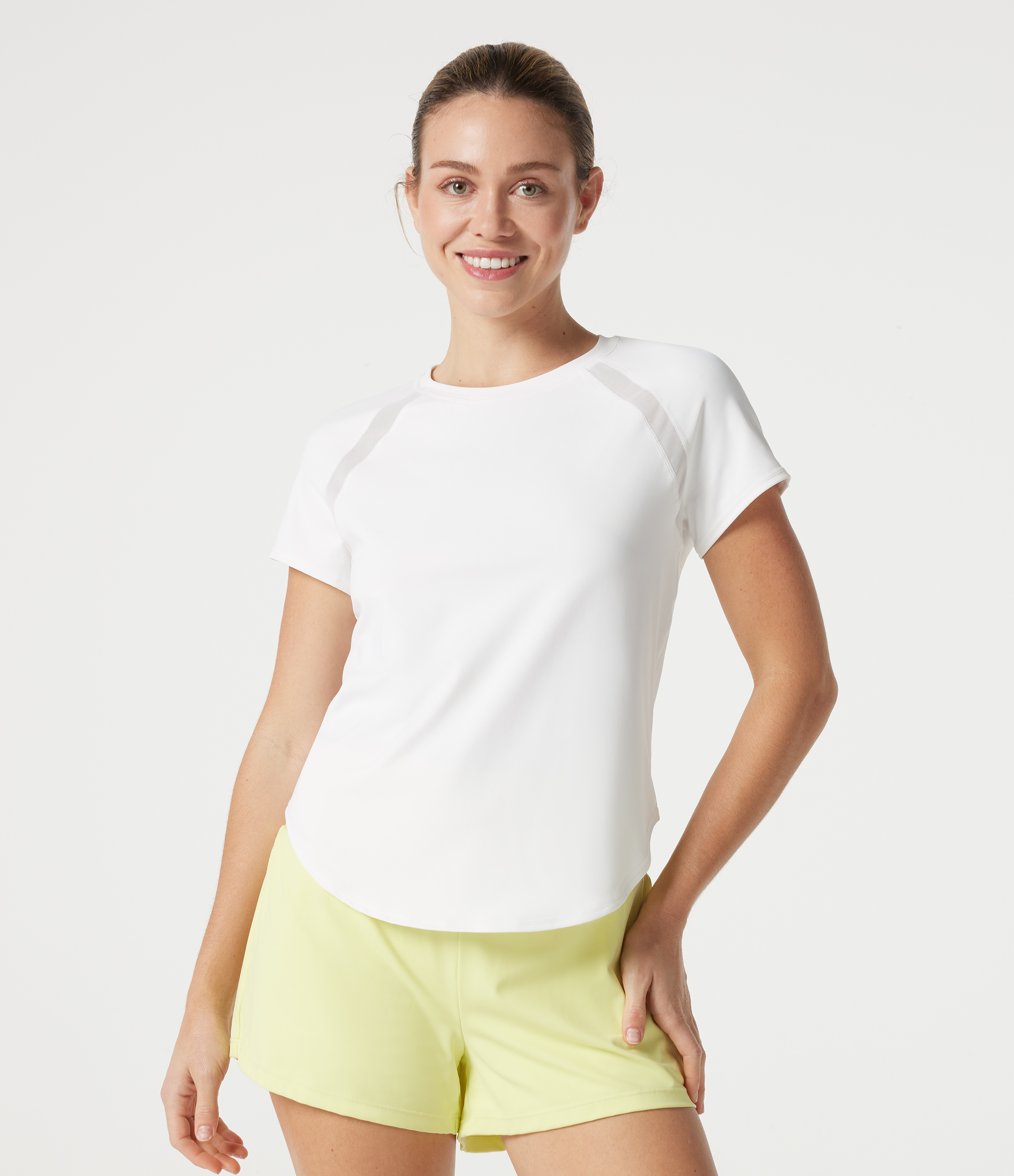 Softlyzero™ QuickDry - Lauf- und Sportoberteil mit Rundhalsausschnitt, kurzen Ärmeln, kontrastierendem Netzstoff und abgerundetem Saum
