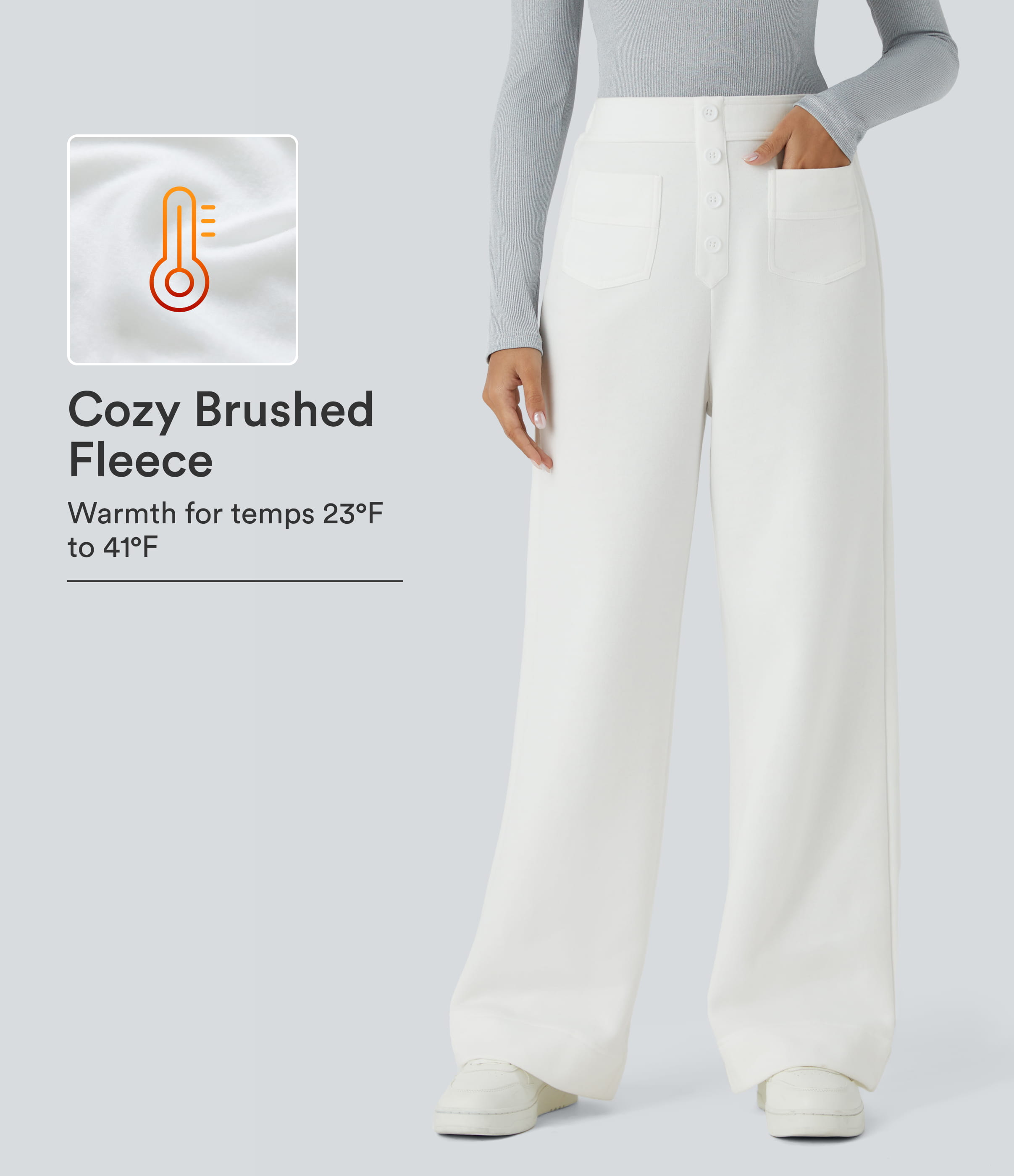 High Waisted Pockets Straight Leg Fleece Casual Pants