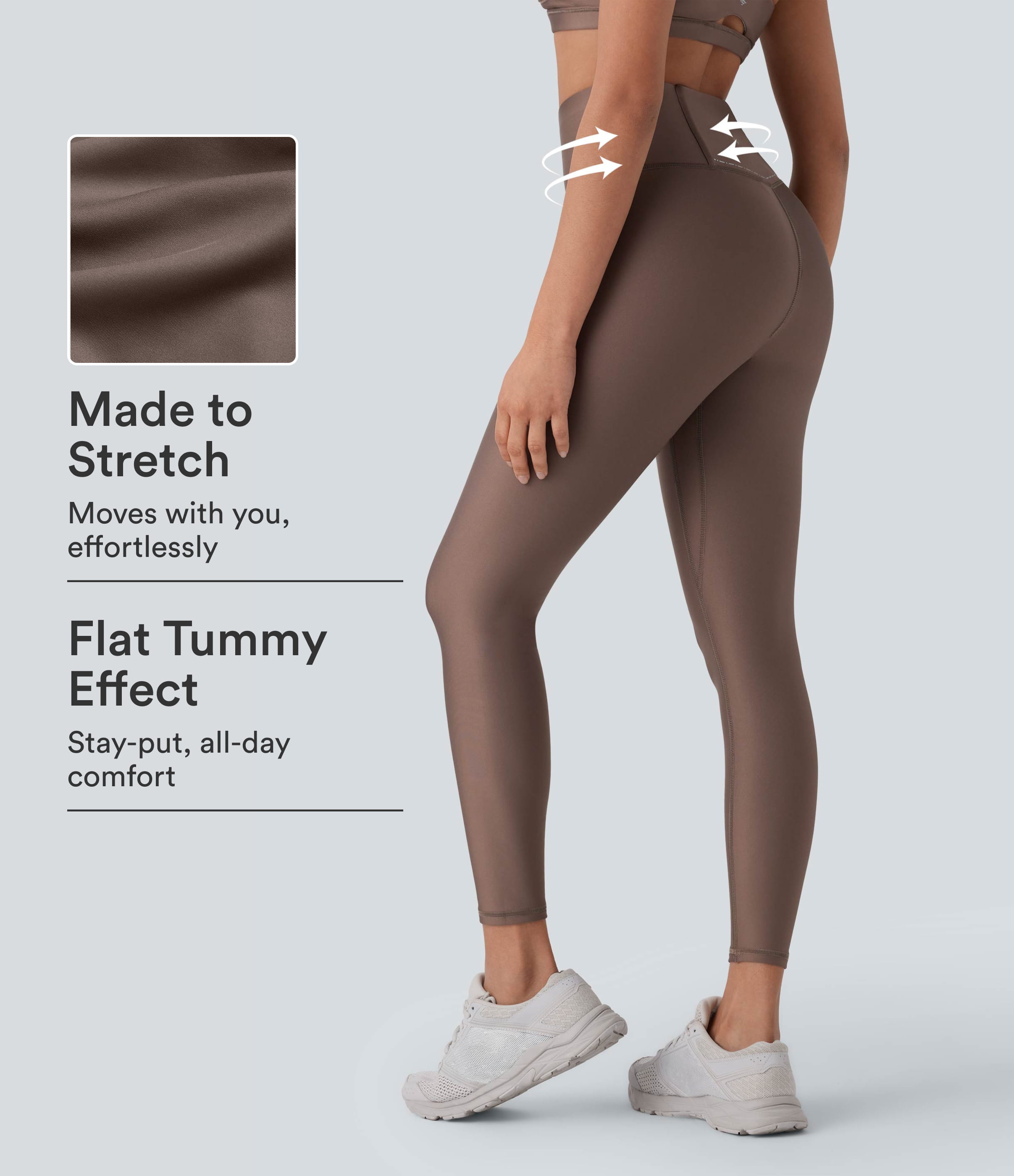 Hay Brown SoCinched Hohe Taille Bauchkontroll-Reflektierende Linie Tasche Glanz Laufleggings / 1