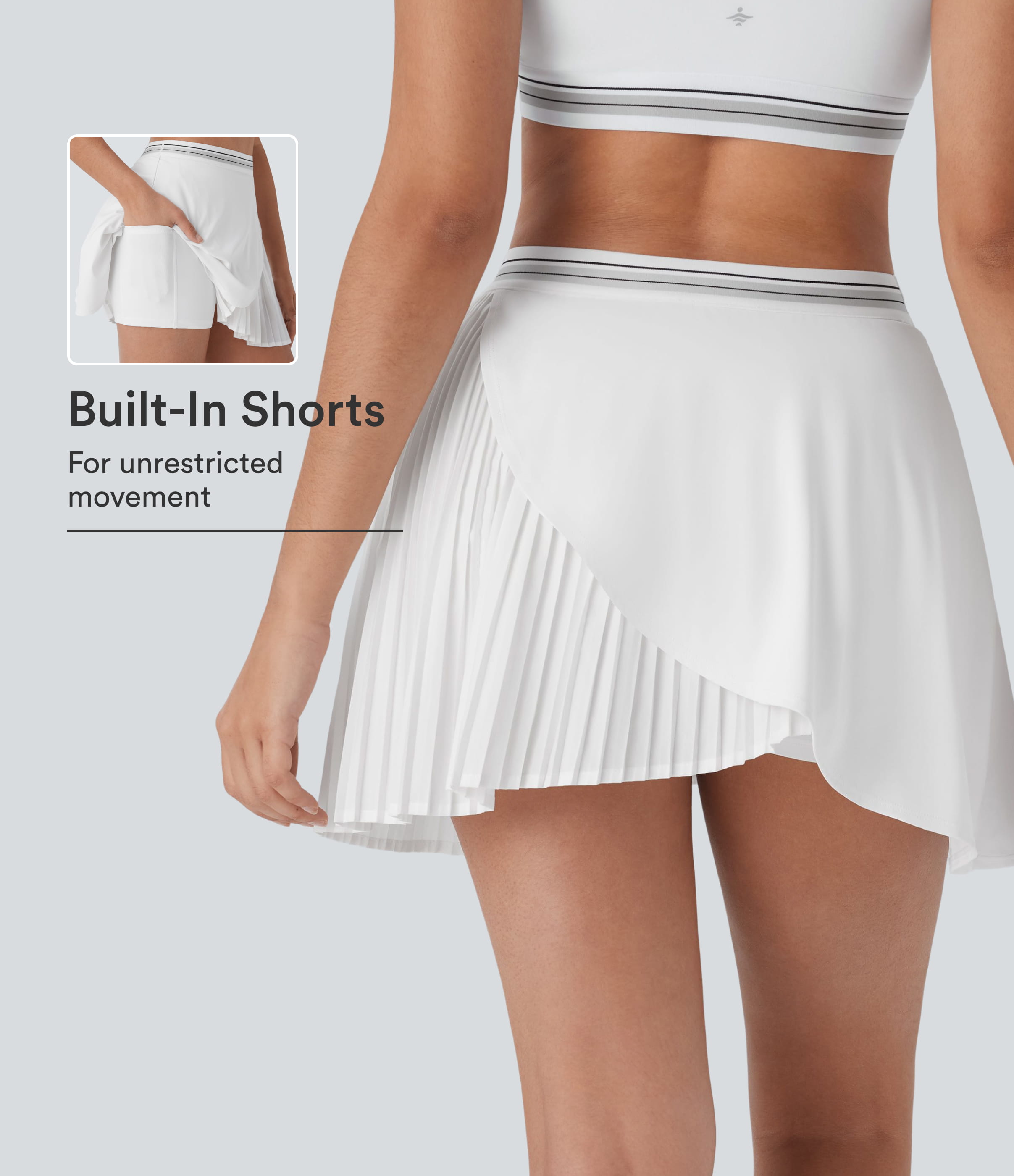 Mid High Waisted 2-in-1 Pocket Pleated Asymmetric Hem Quick Dry Mini Tennis Skirt