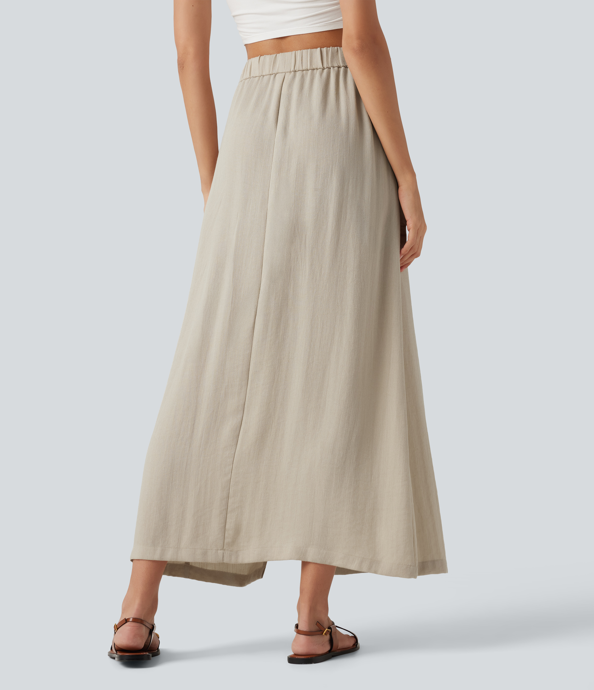Overcast High Waisted Split Hem Maxi Casual Linen-Feel Skirt with Pockets / 2