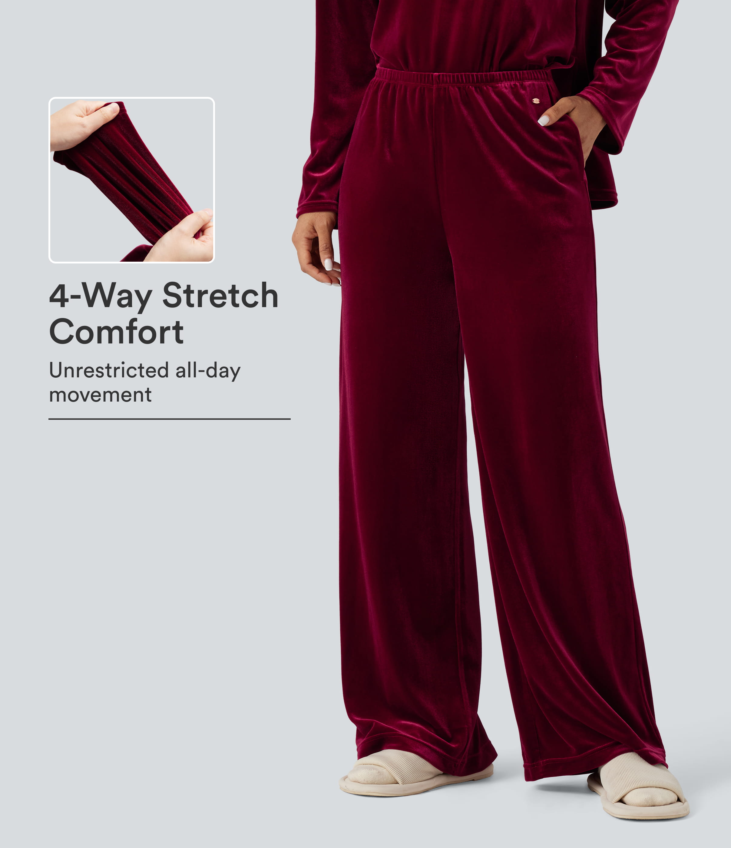 High Waisted Velvet Casual Baggy Lounge Pants with Pockets