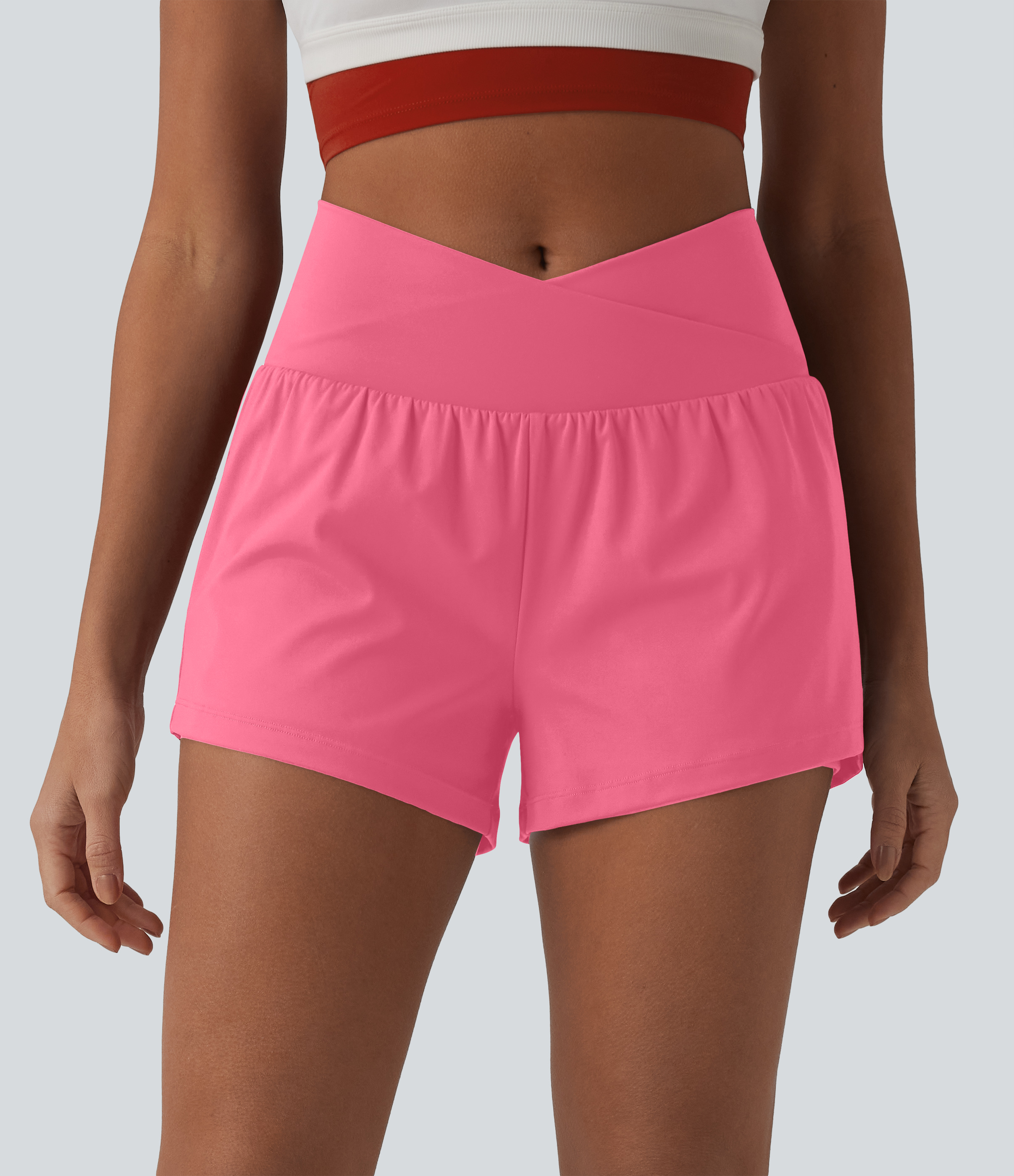 SoftlyZero™ Airy Crossover High Waisted 2-in-1 Cool Touch Yoga Shorts 3'' with Pockets