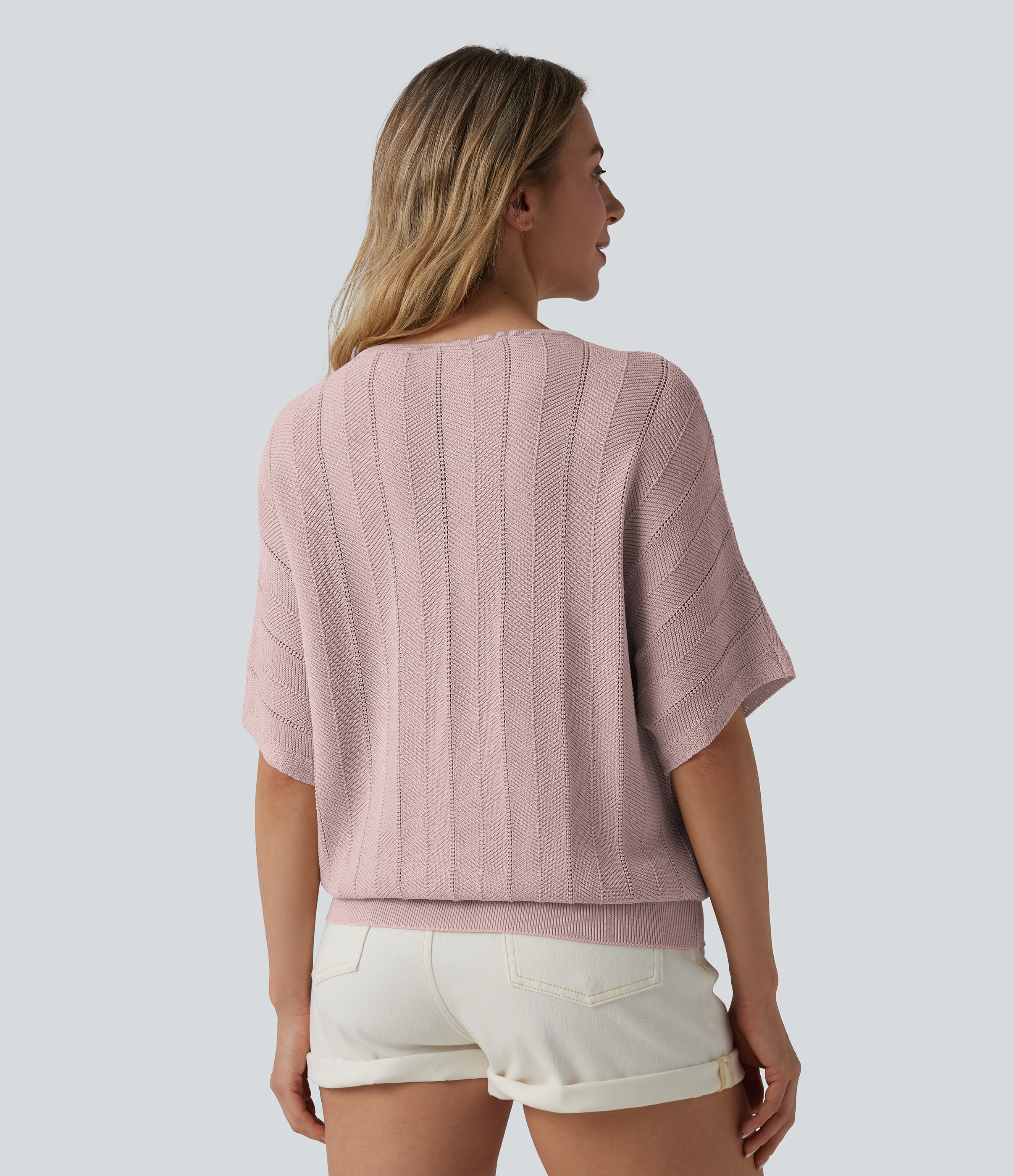 Hushed Violet V Neck Short Sleeve Casual Jumper / 2