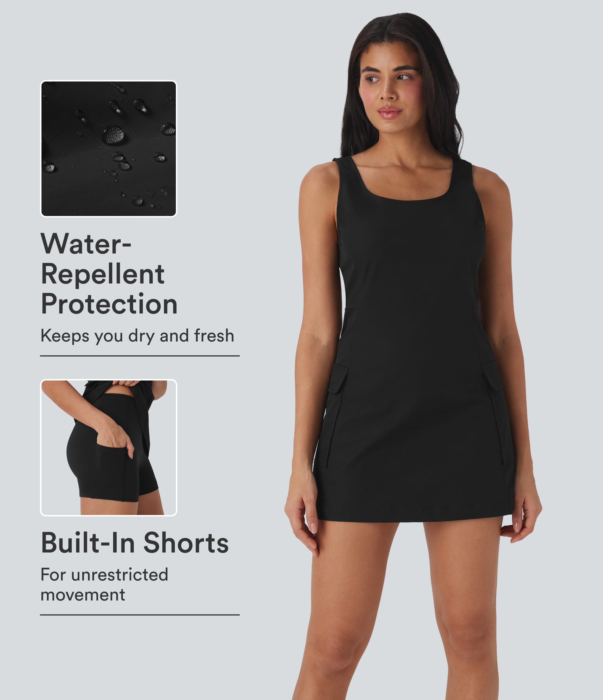Water Repellent Wear-Resistant 2-Piece Mini Camping Cargo Dress with Pockets