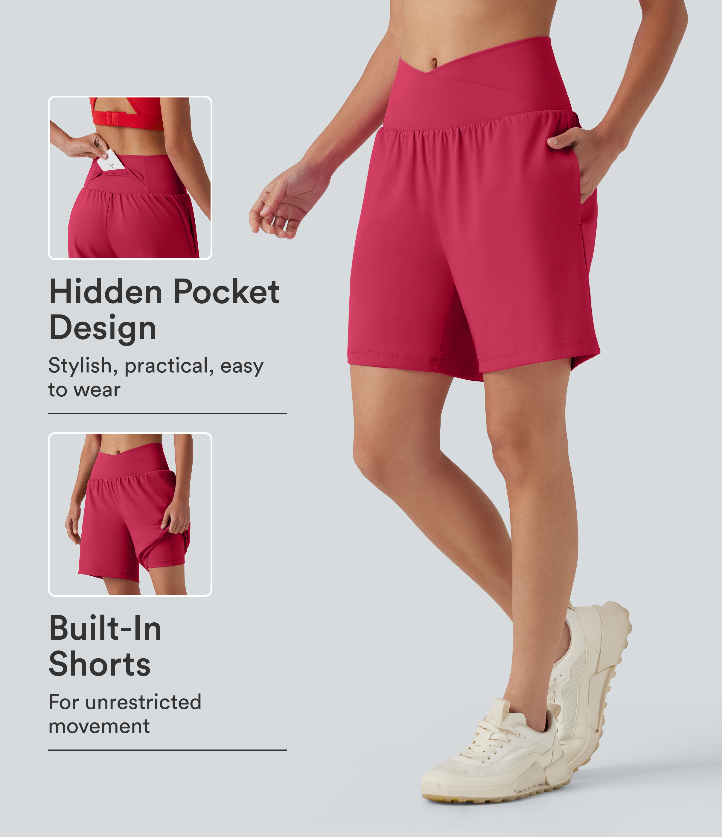SoftlyZero™ Airy Crossover High Waisted 2-in-1 Cool Touch Yoga Shorts 7'' with Pockets