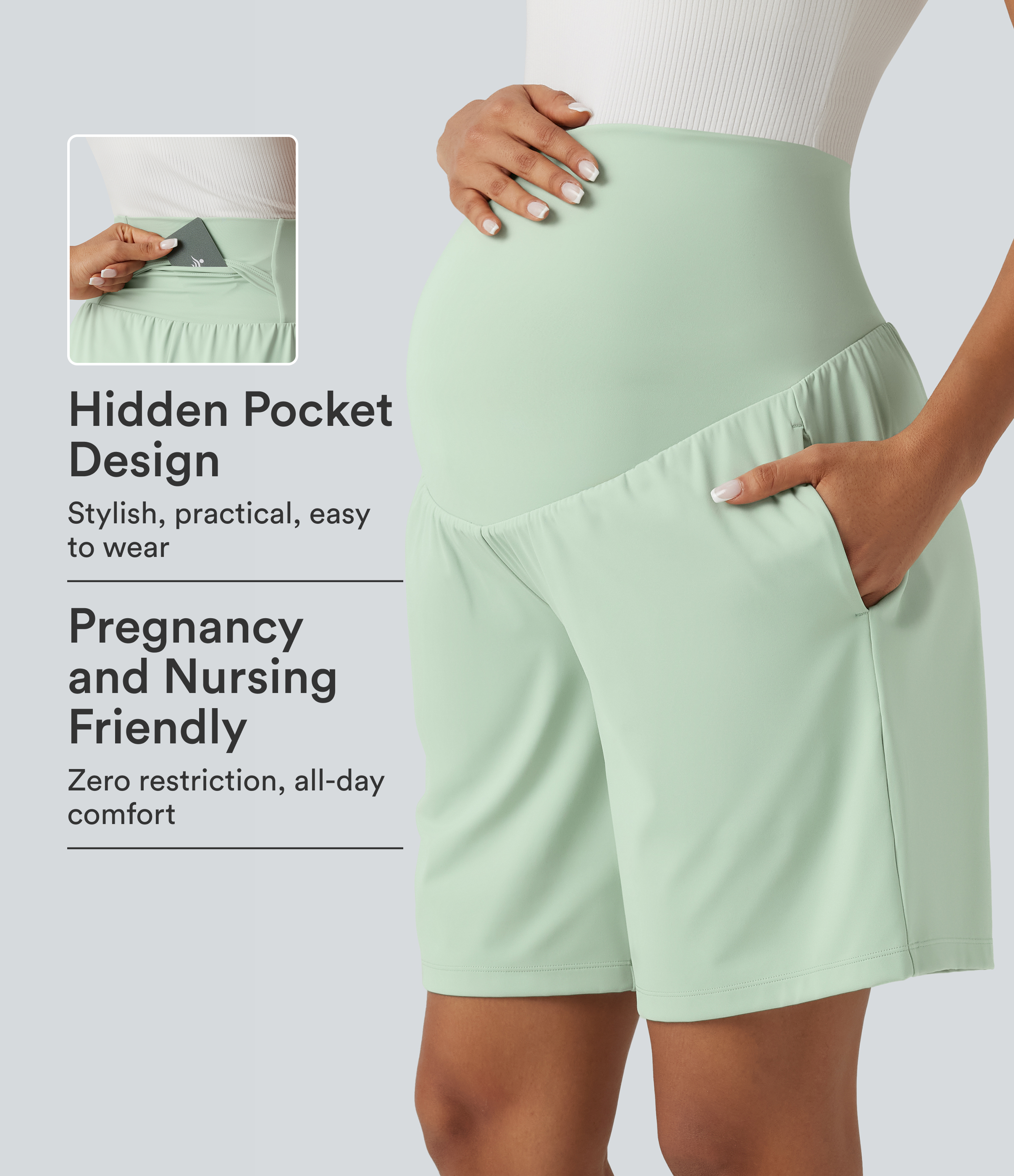 Softlyzero™ Airy Super High Waisted 2-in-1 Cool Touch Yoga Maternity Shorts 9'' with Pockets