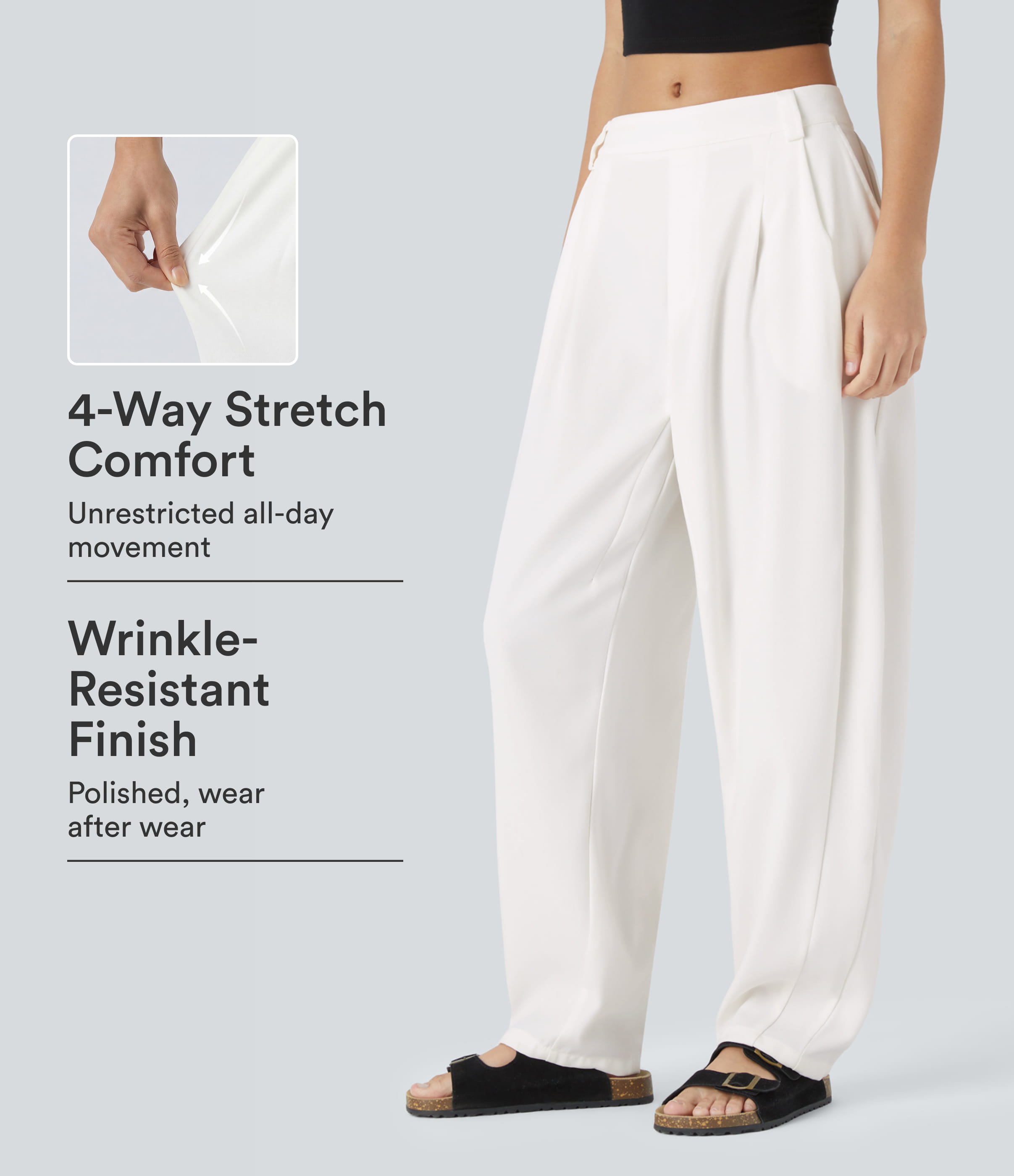 Mid Rise Pocket Barrel Leg Work Trousers