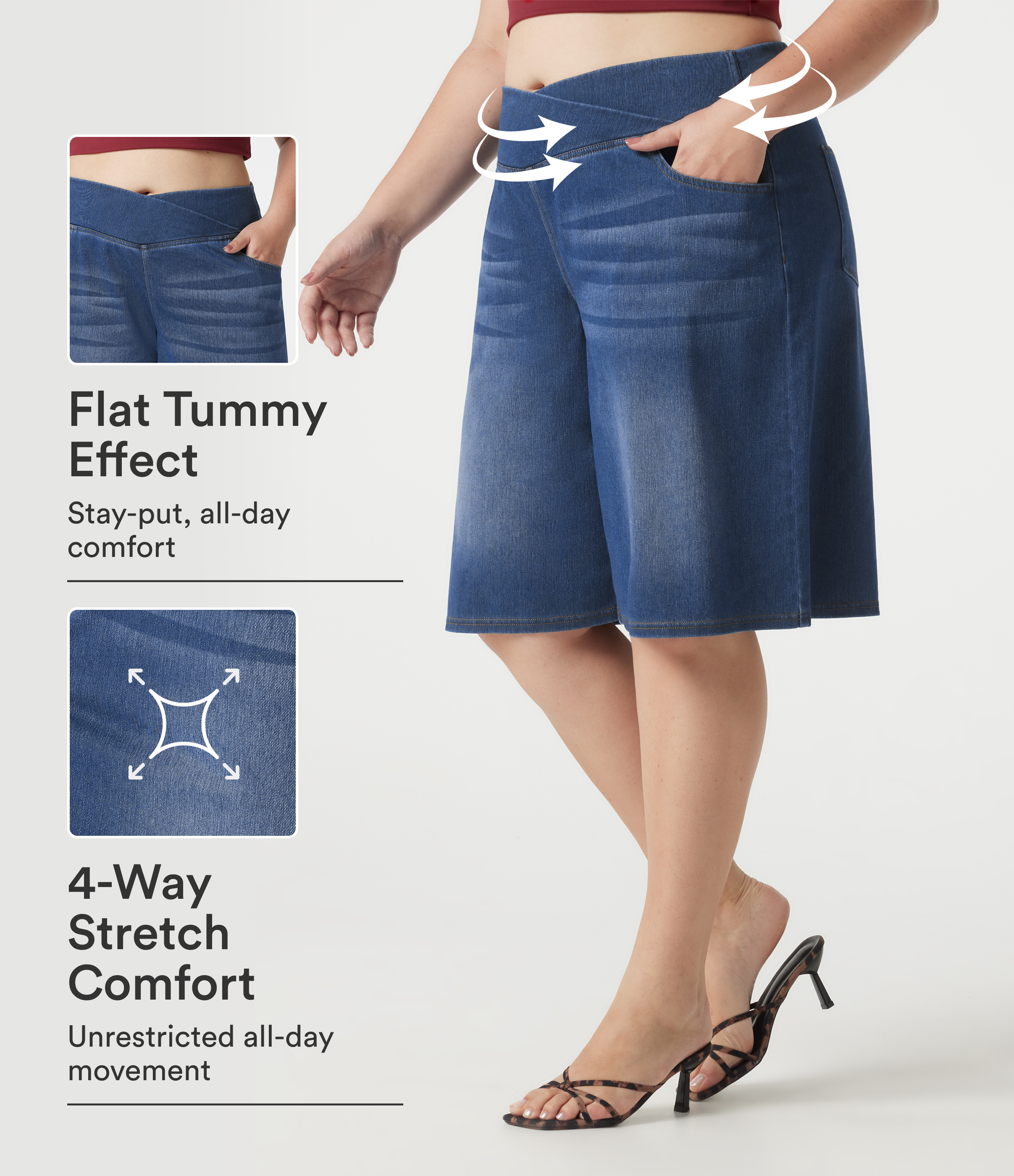 Halara Flex™ Denim Plus Size Crossover High Waisted Tummy Control Casual Baggy Shorts with Pockets