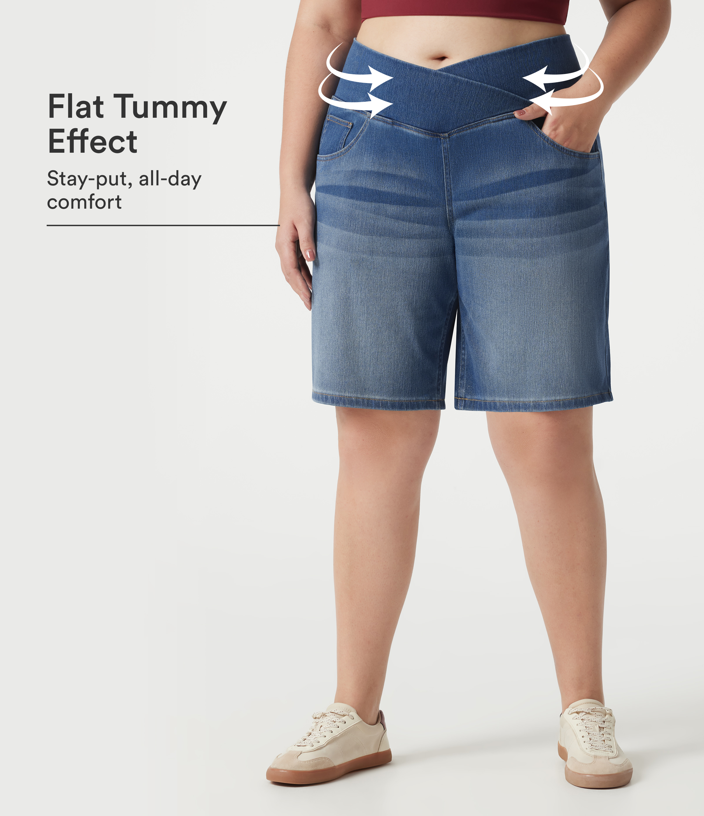 Halara Flex™ Denim Plus Size High Waisted Crossover Tummy Control Casual Baggy Shorts with Pockets