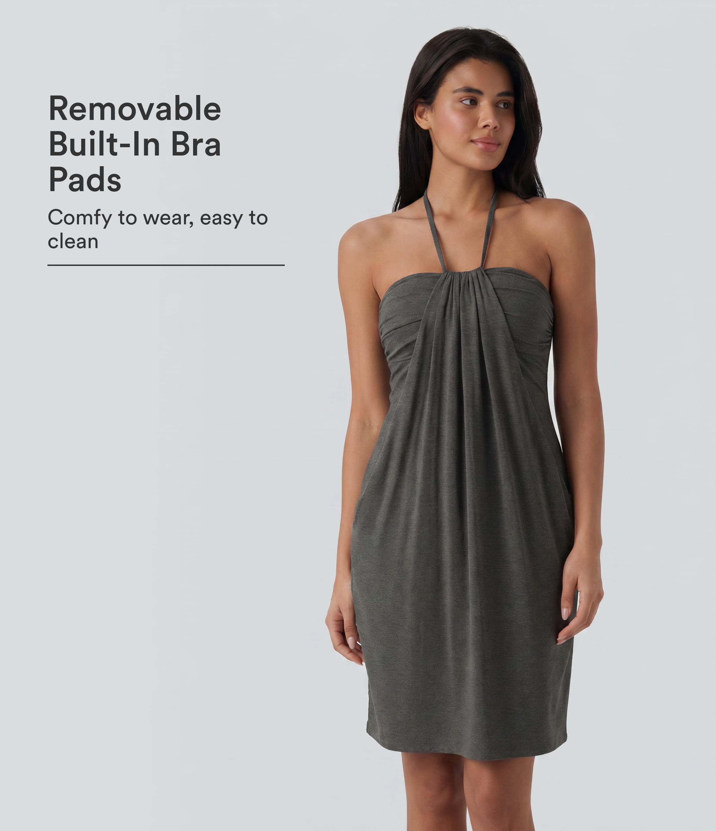 Halter Tie Back Built-in Bra Mini Dress with Pockets