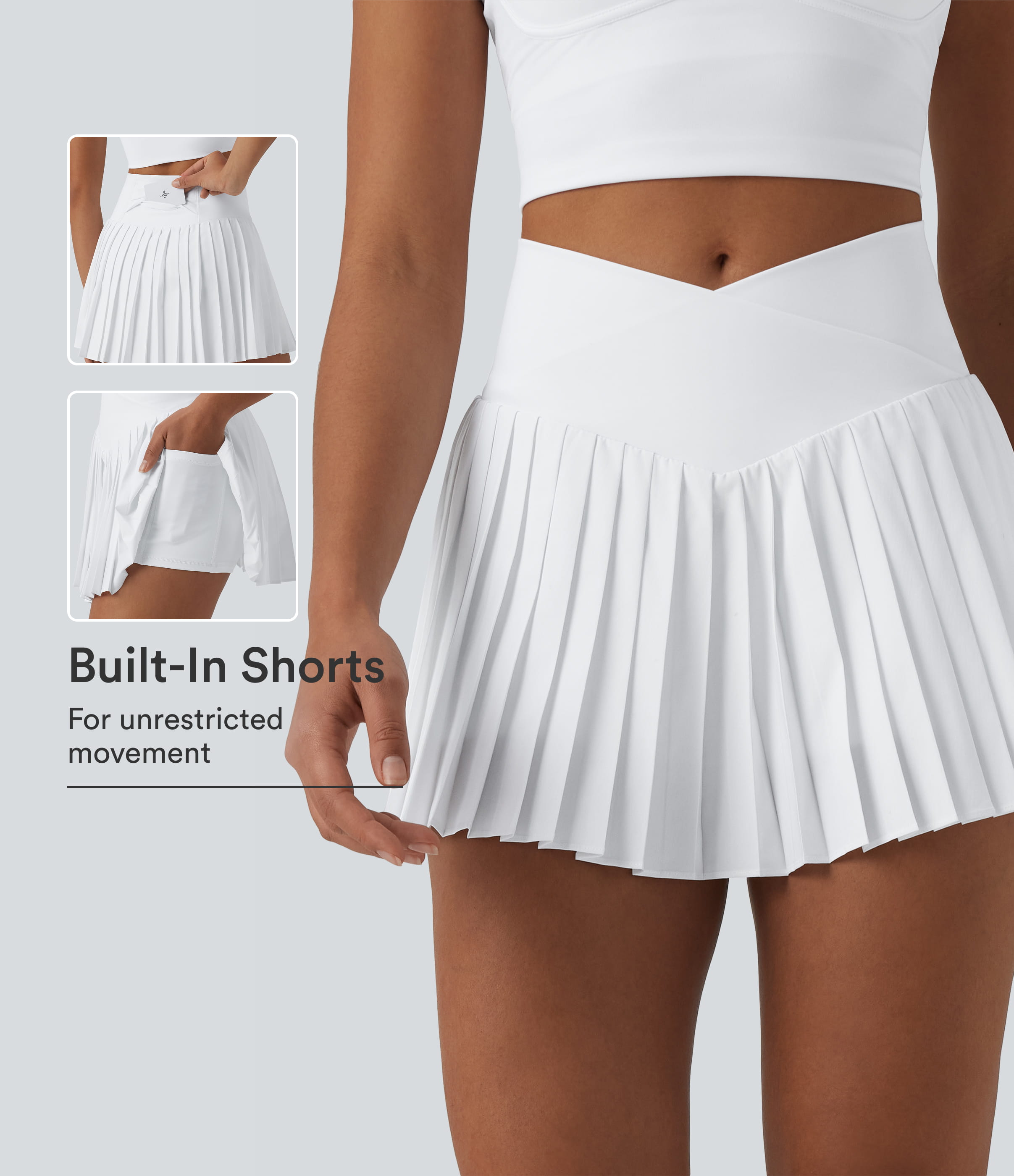 Breezeful™ Crossover High Waisted Pleated Mini 2-in-1 Quick Dry Tennis Skirt with Pockets