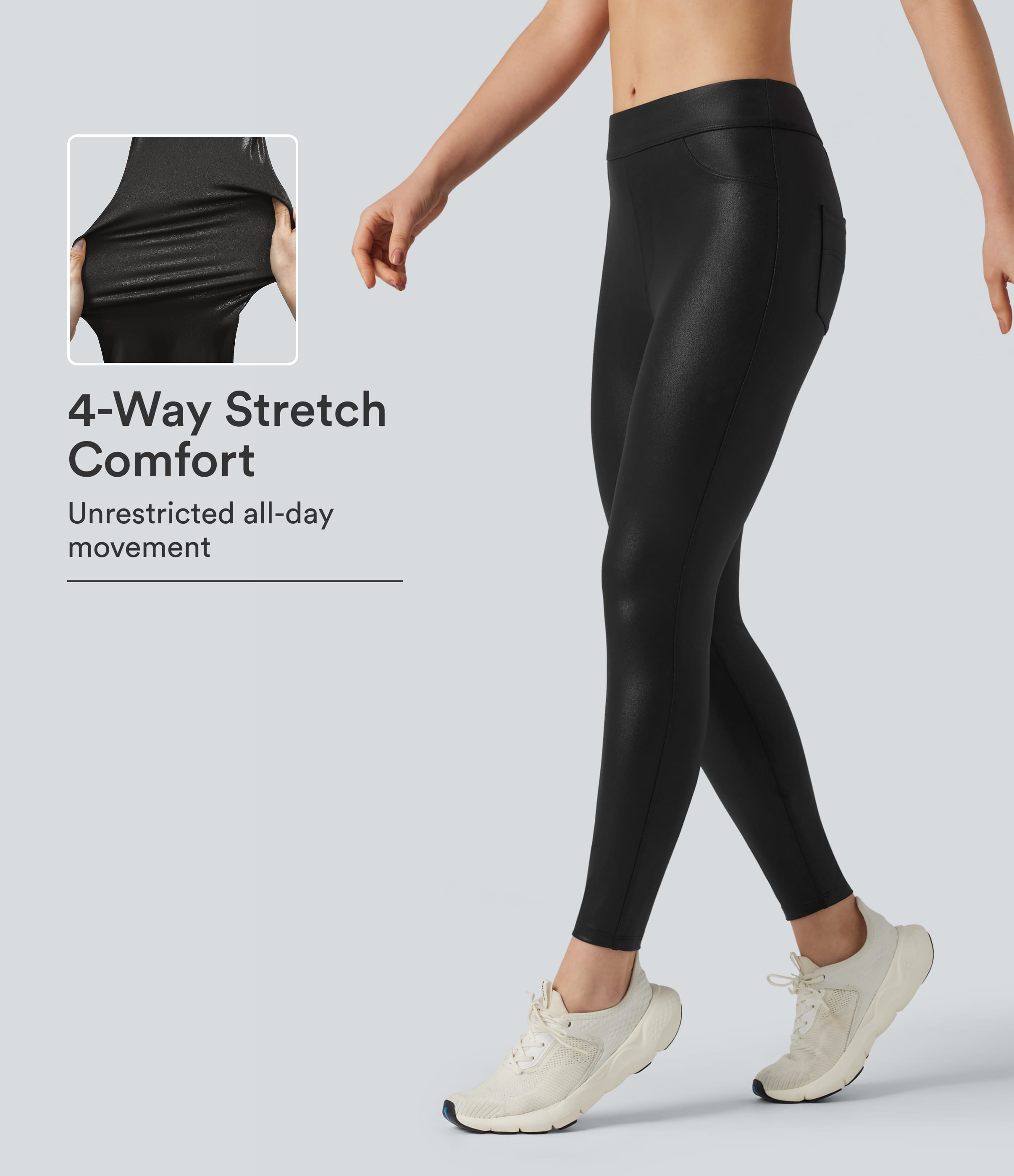 Halara Ultrasculpt™ Faux Leather Shine High Waisted Yoga Leggings with Pockets