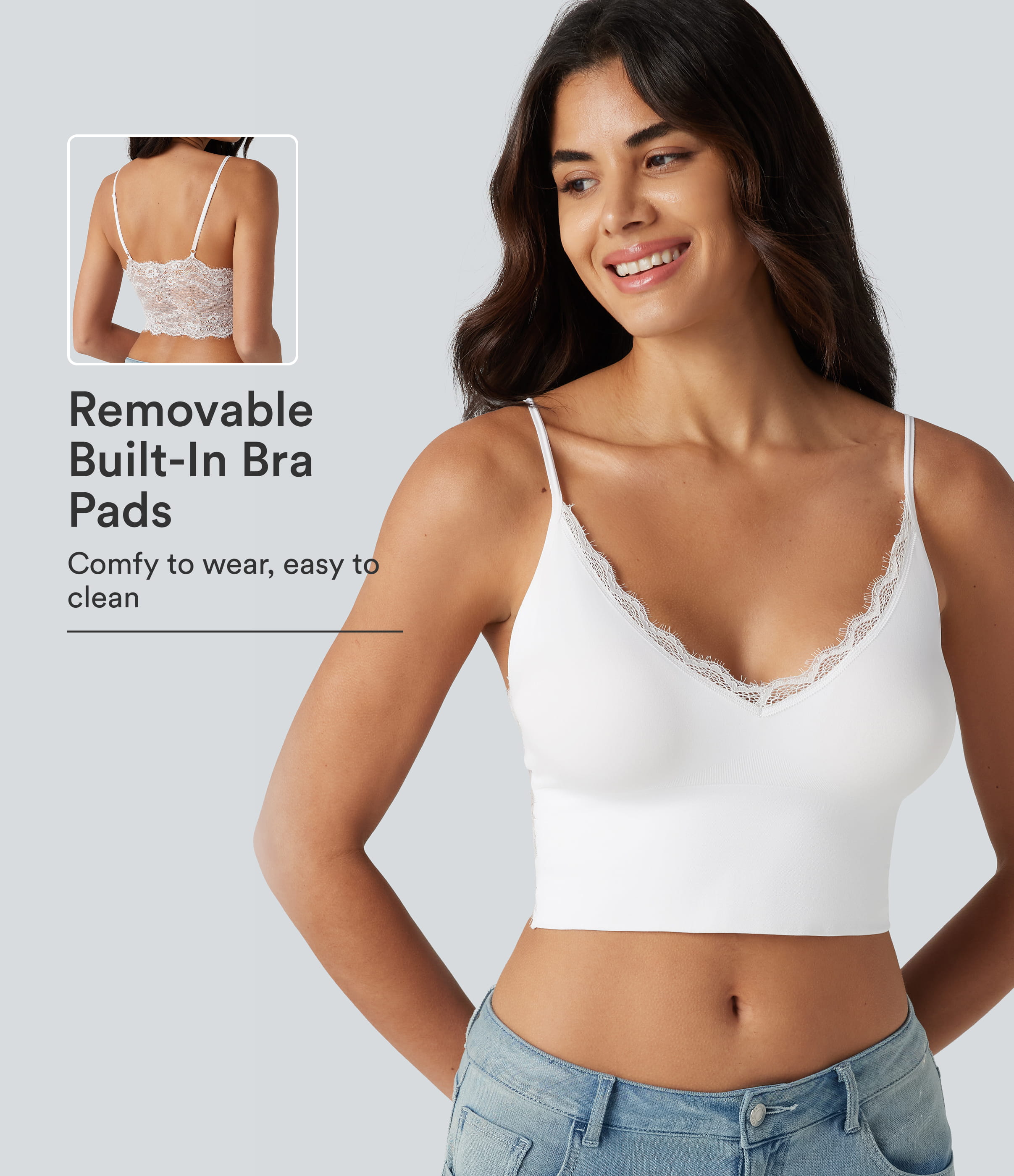 Brassière de sport décontractée OneForm Seamless Flow à maintien léger et dentelle contrastée