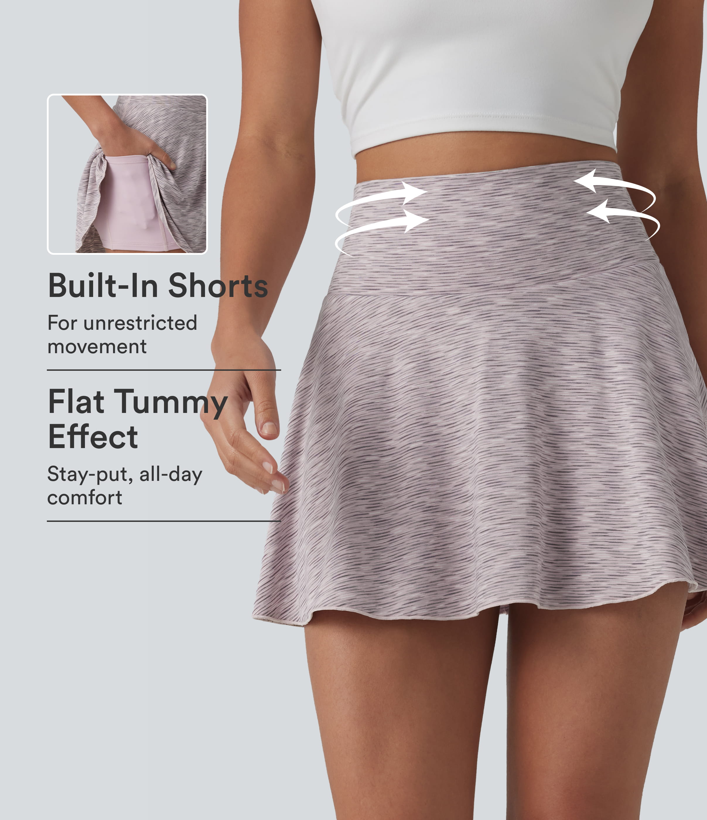 High Waisted Tummy Control 2-in-1 Stripe Mini Workout Skirt with Pockets
