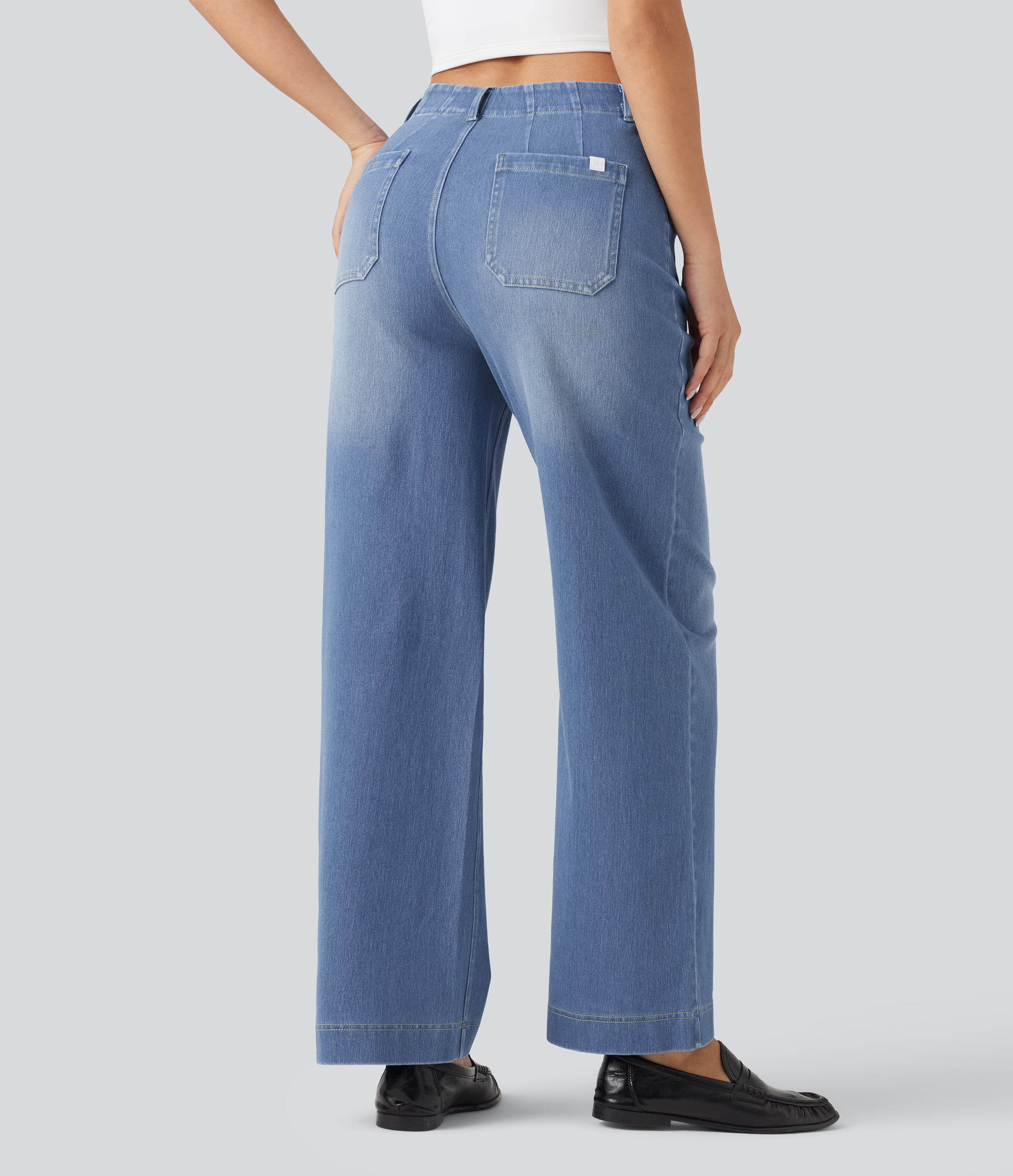  Blue Jasper Denim Halara Flex™ High Waisted Straight Leg Casual Jeans with Pockets / 2