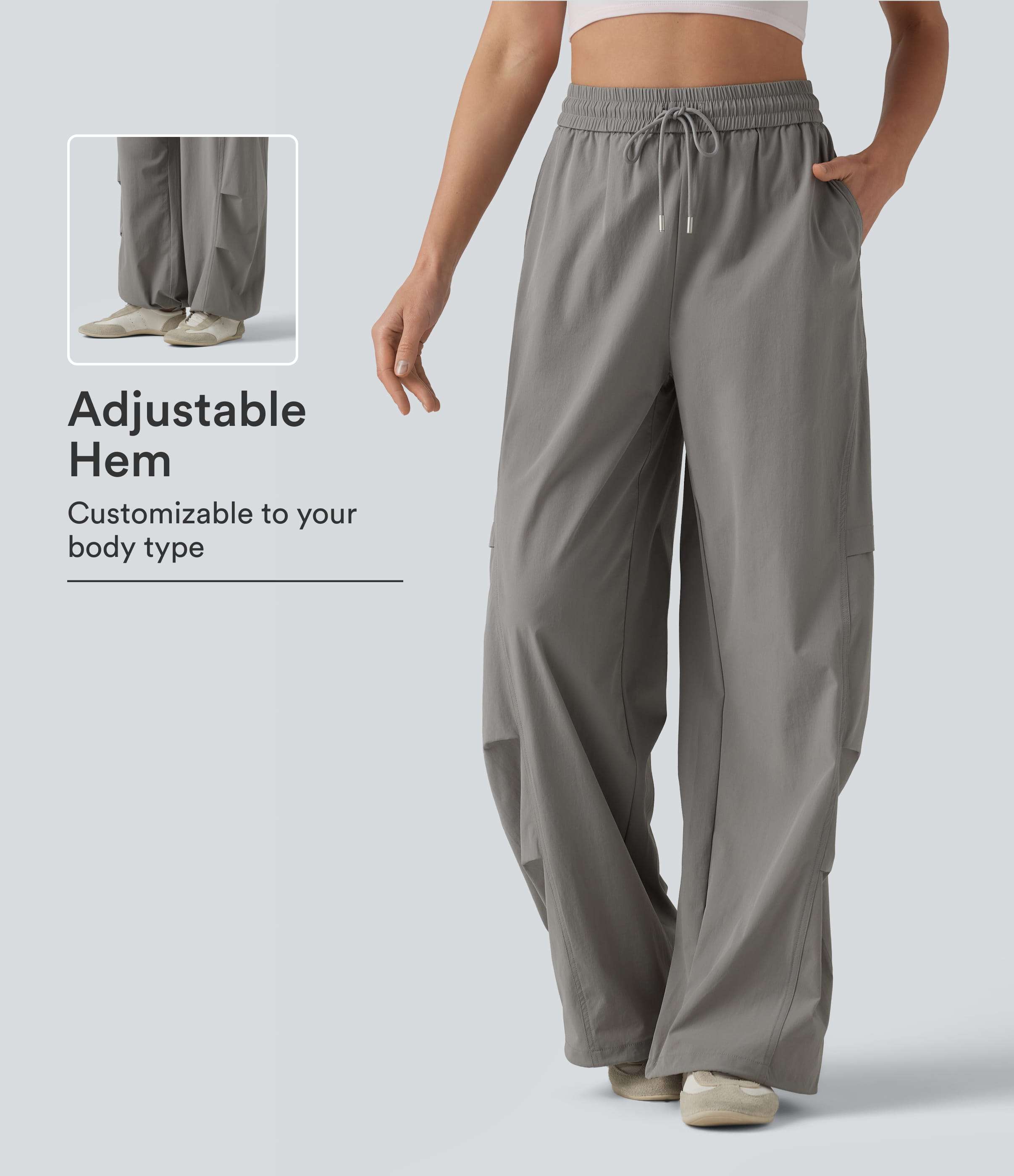 High Waisted Drawstring Parachute Casual Pants with Pockets