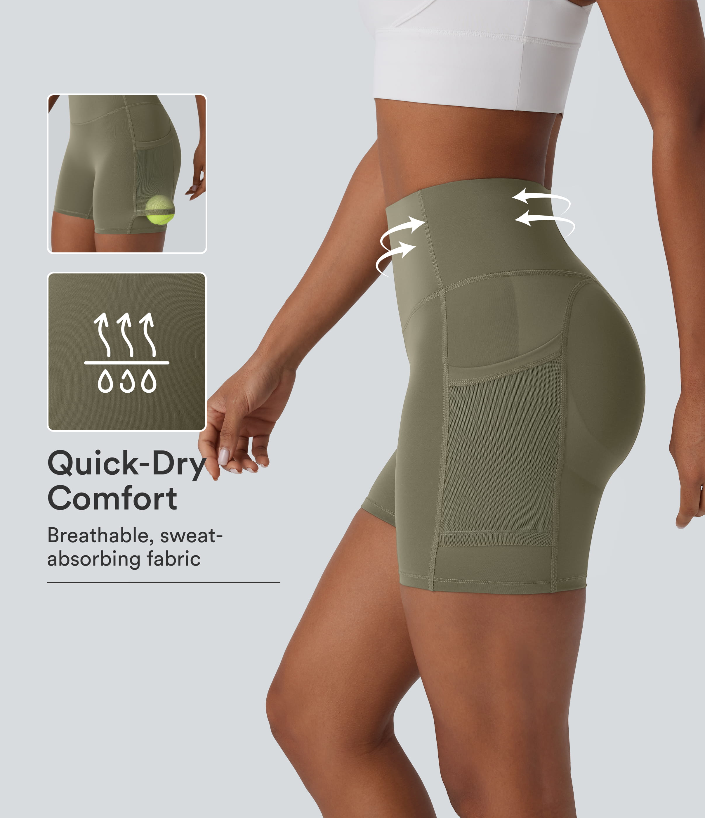 SpeedWave™ High Waisted Tummy Control Butt Lifting Pocket Contrast Mesh Quick Dry Workout Biker Shorts 5''