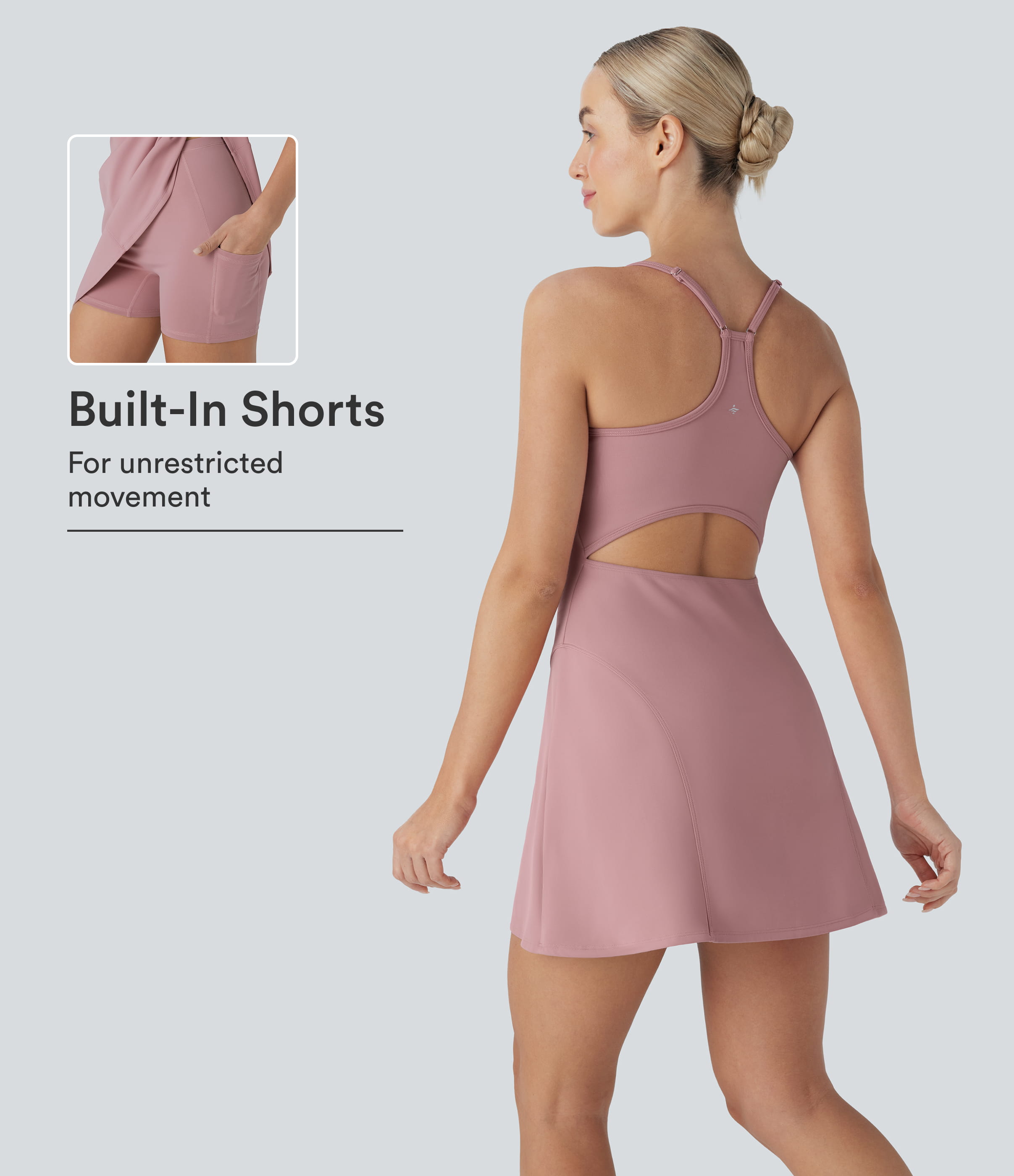 SpeedWave™ Racerback Cut Out 2 Piece Mini Quick Dry Hiking Active Slip Dress with Pockets