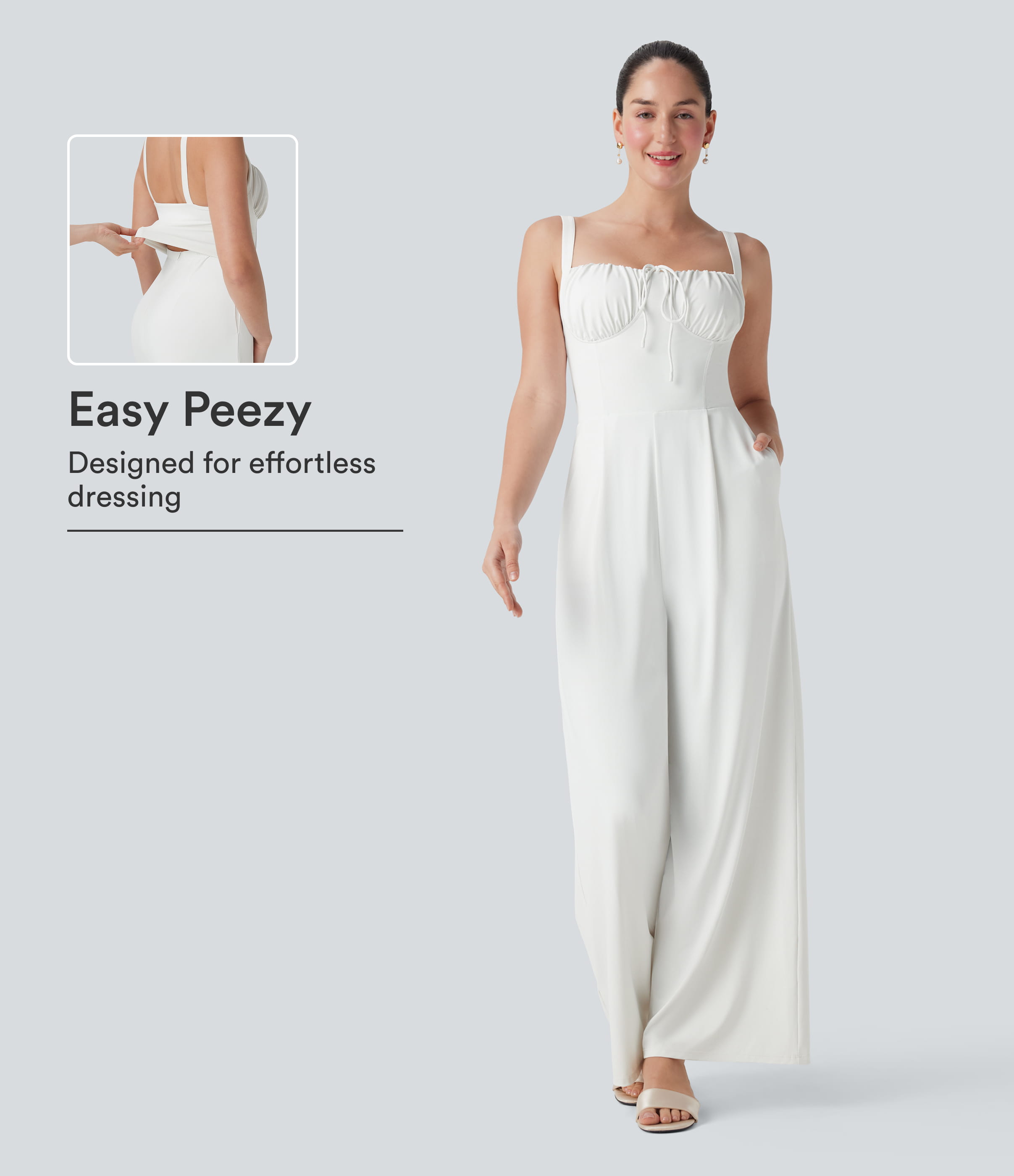 Blanc de Blanc Square Neck Drawstring Jumpsuit with Pockets-Easy Peezy Edition / 1