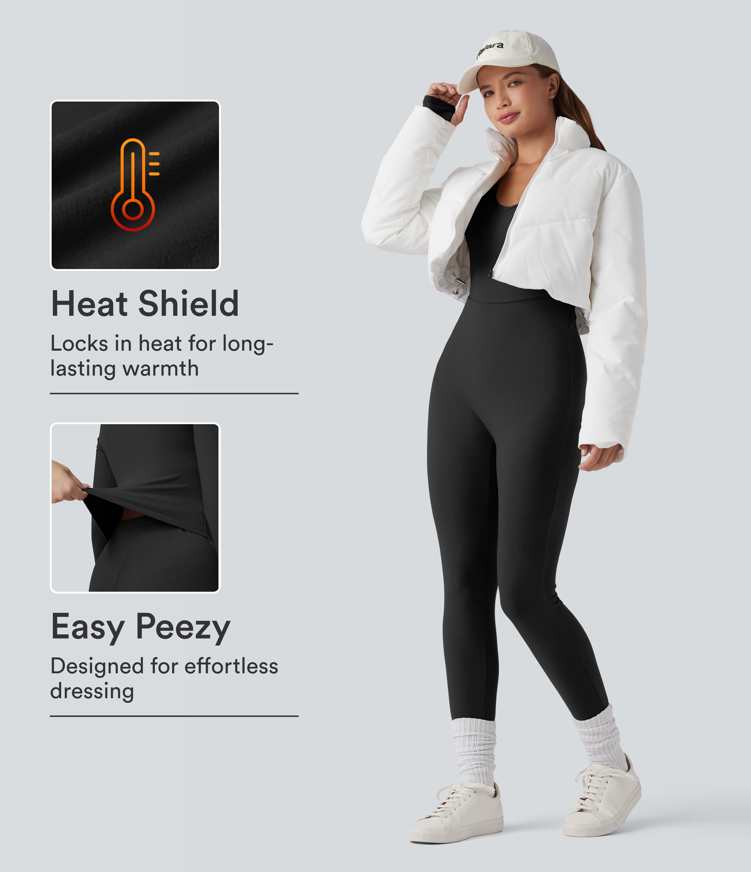 Halara HeatCore V-neck Long Sleeve Thumb Holes Skinny Casual Warming Jumpsuit-Easy Peezy