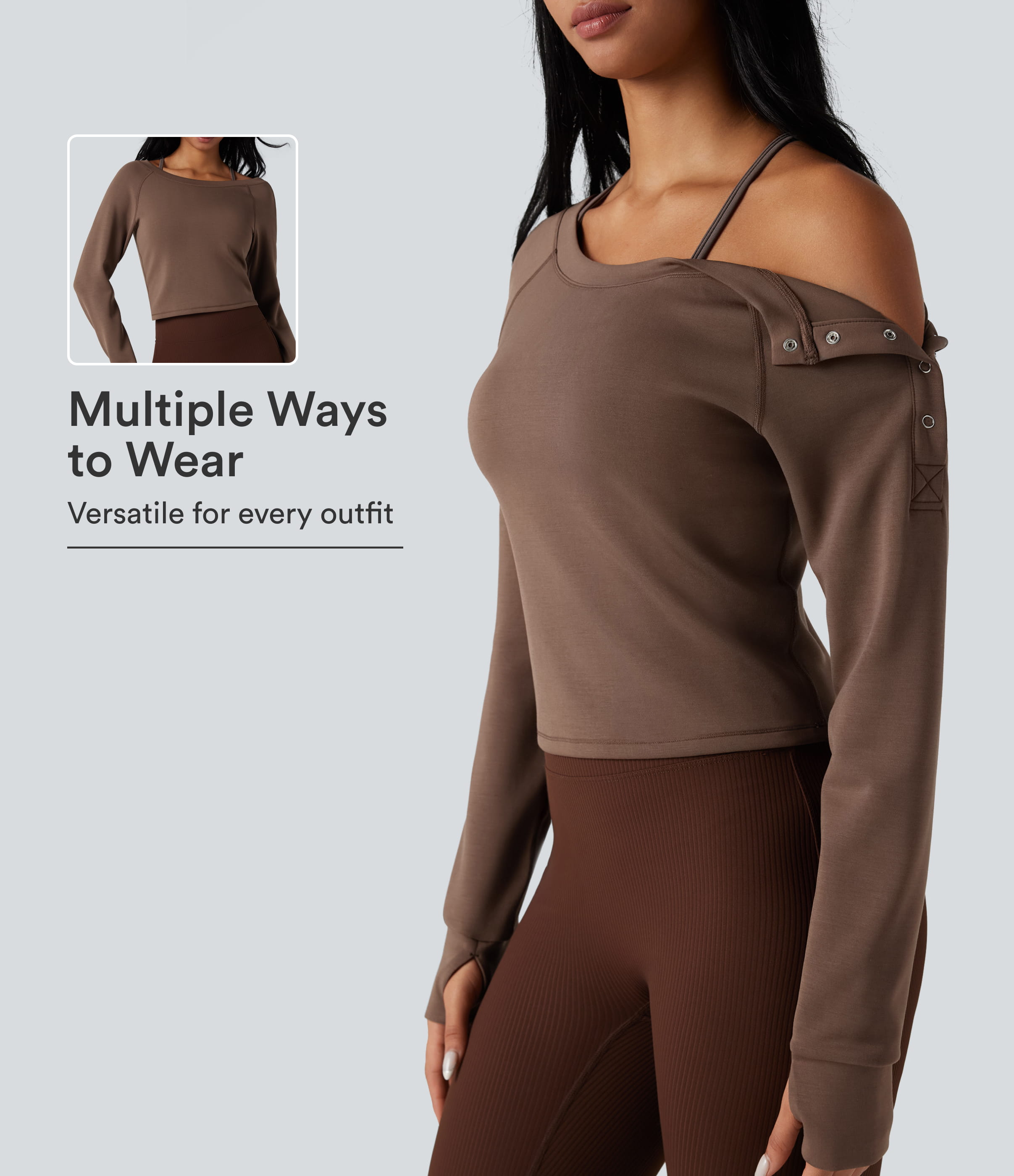 SpacerTek™ Boat Neck Long Sleeve Thumb Holes Casual Sweatshirt