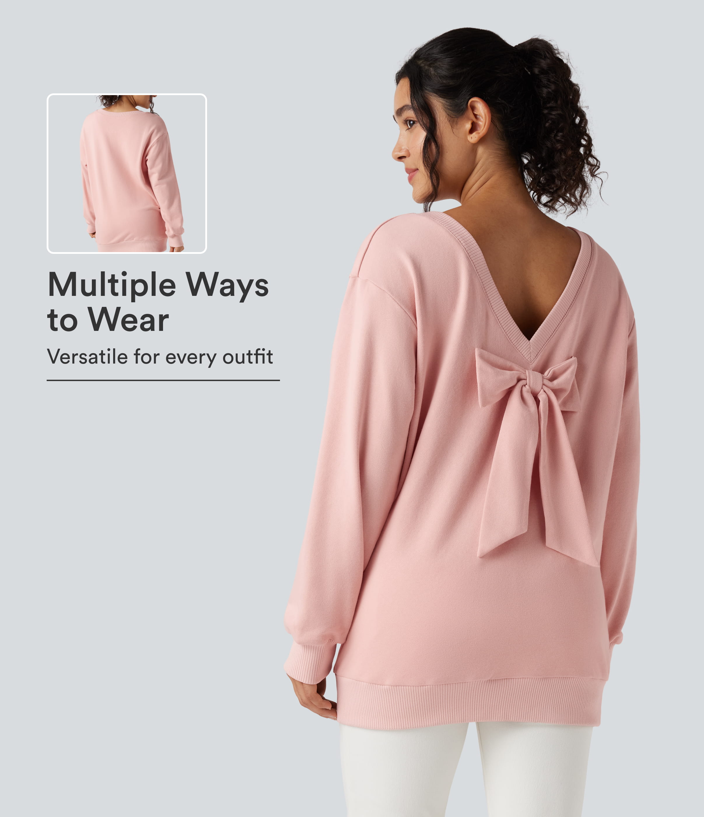 Bow Back Long Sleeve Oversized Casual Cotton Sweatshirt-Front and Back Wearable