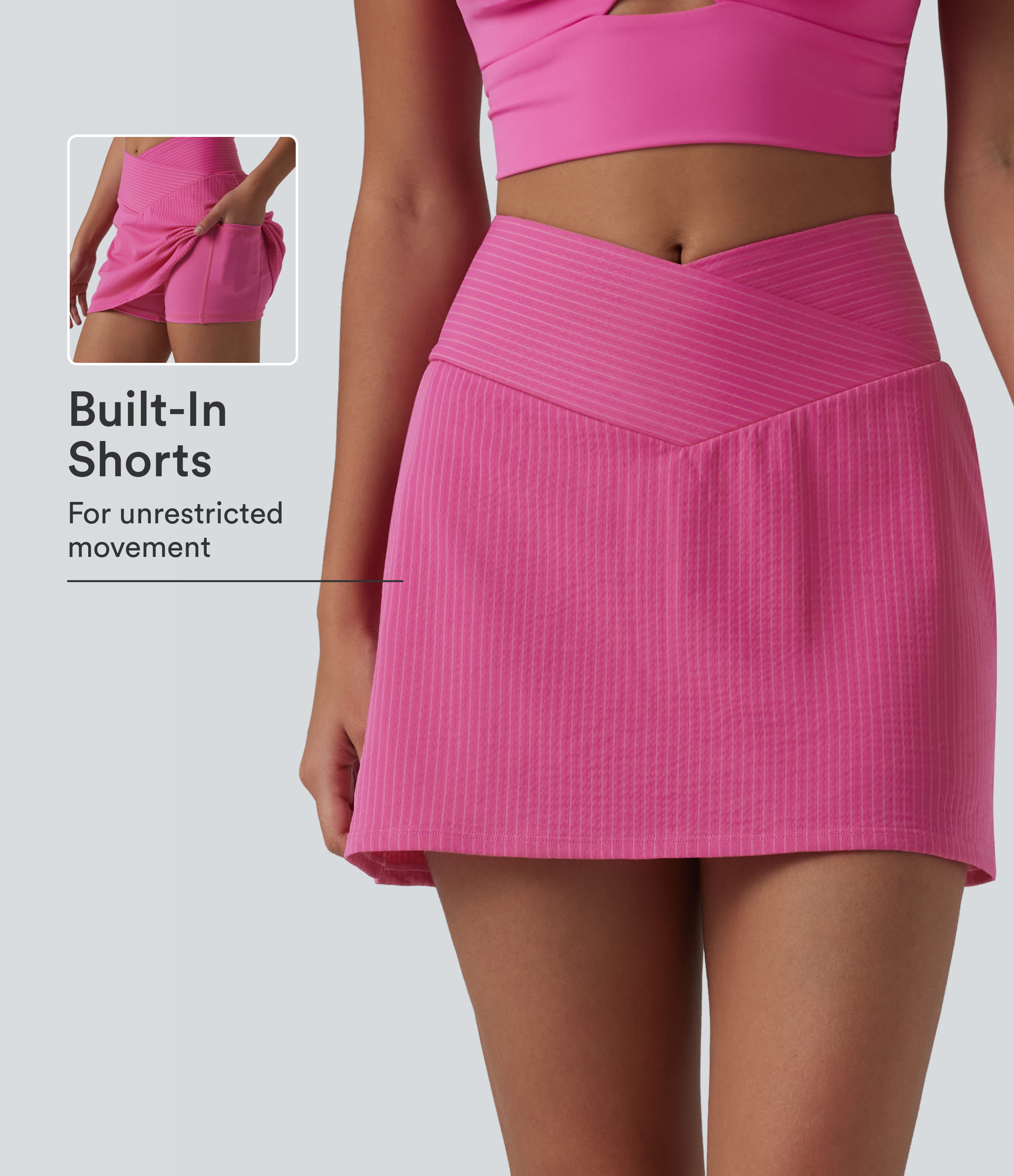Crossover High Waisted 2-in-1 Mini A-line Stripes Quick Dry Tennis Skirt with Pockets-UPF40+