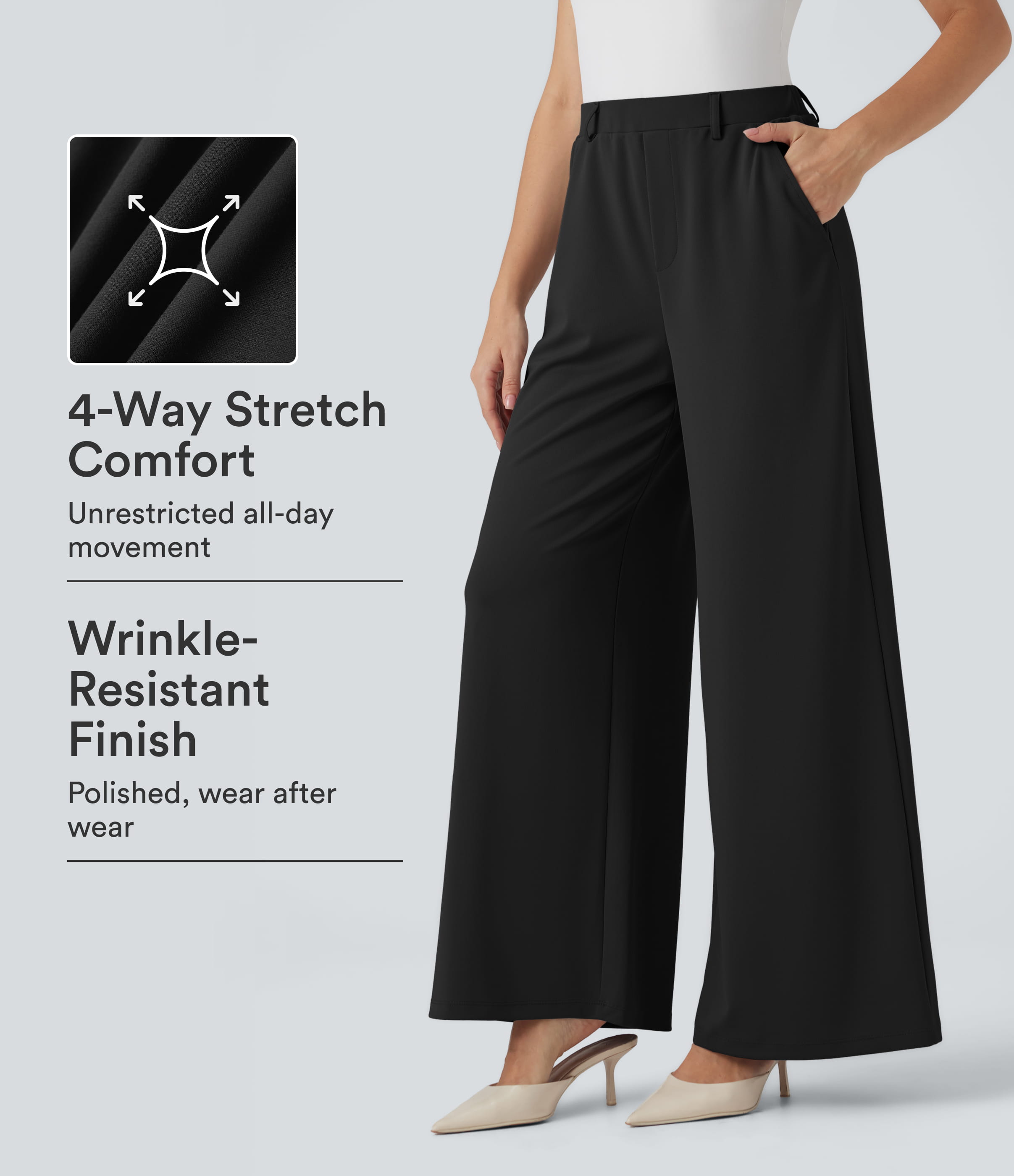 Halara Flex™ High Waisted Palazzo Wide Leg Crepe Work Pants with Pockets