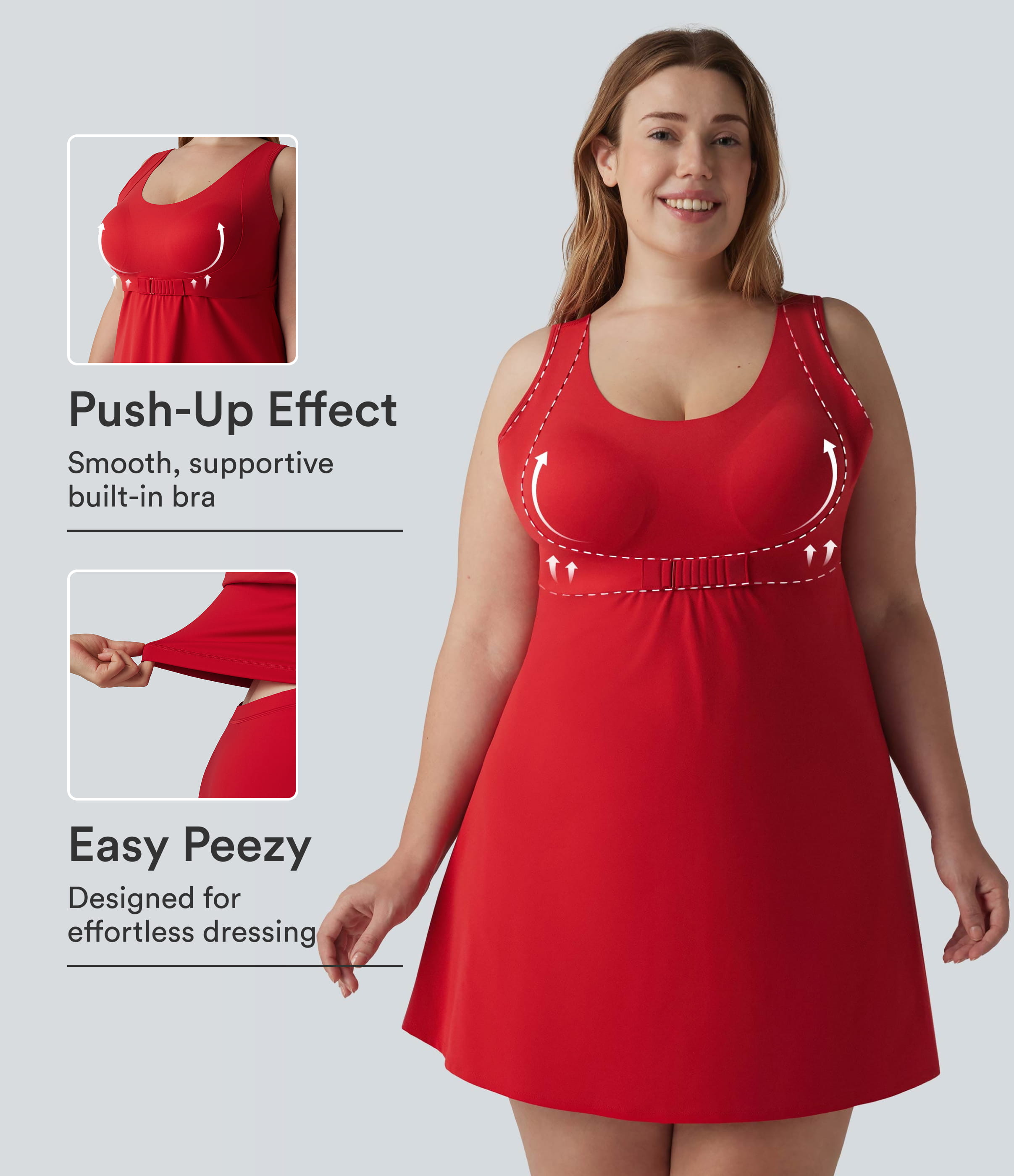 Plus Size Halara UltraSculpt™ Built-in Bra Push-Up 2-in-1 Mini Tennis Active Dress with Pockets-Easy Peezy Edition