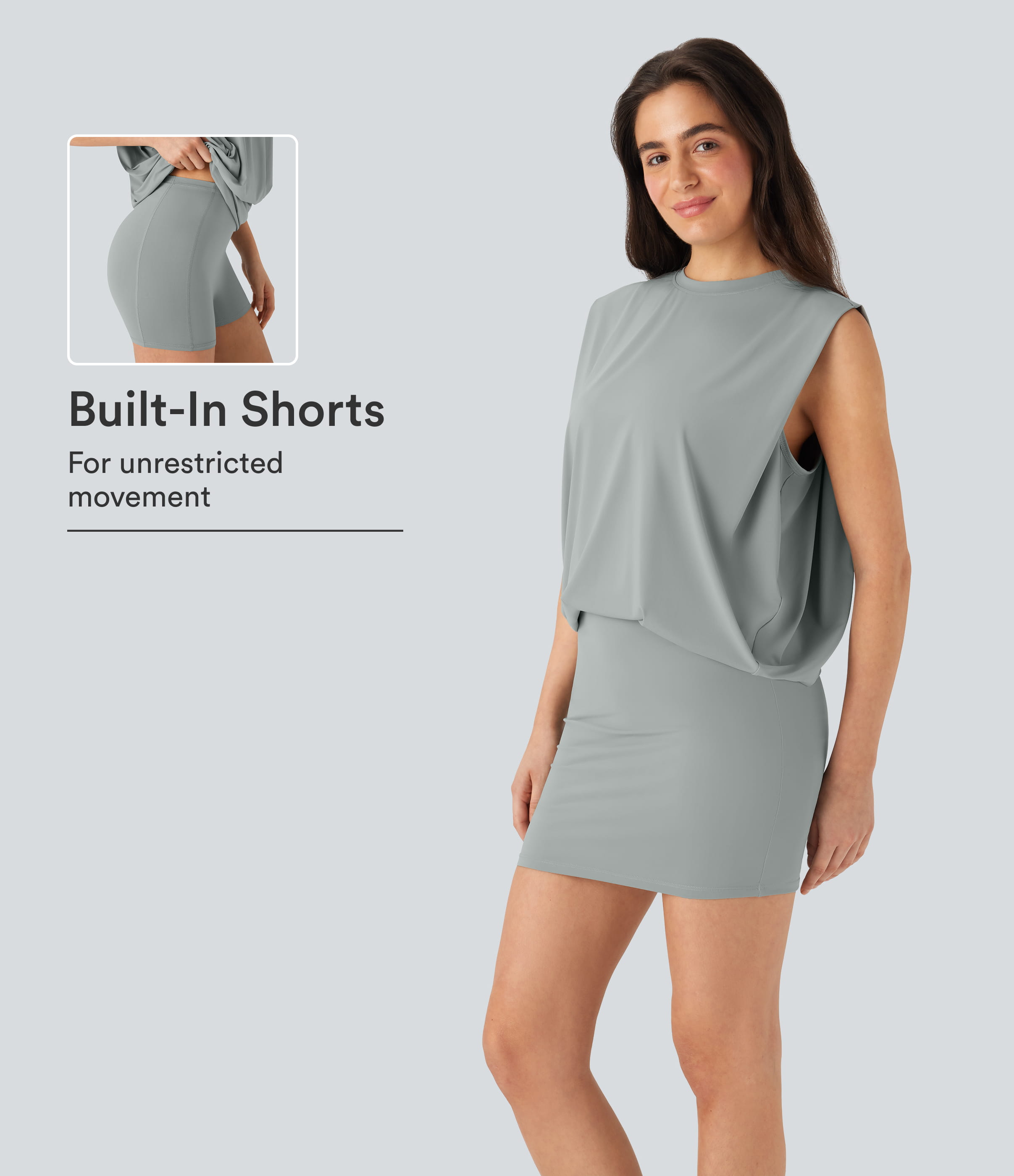 Mirage Gray Rundhals-Ärmelloses 2-teiliges figurbetontes Minikleid mit Kühl-Touch für lässige Anlässe - UPF50+ / 1