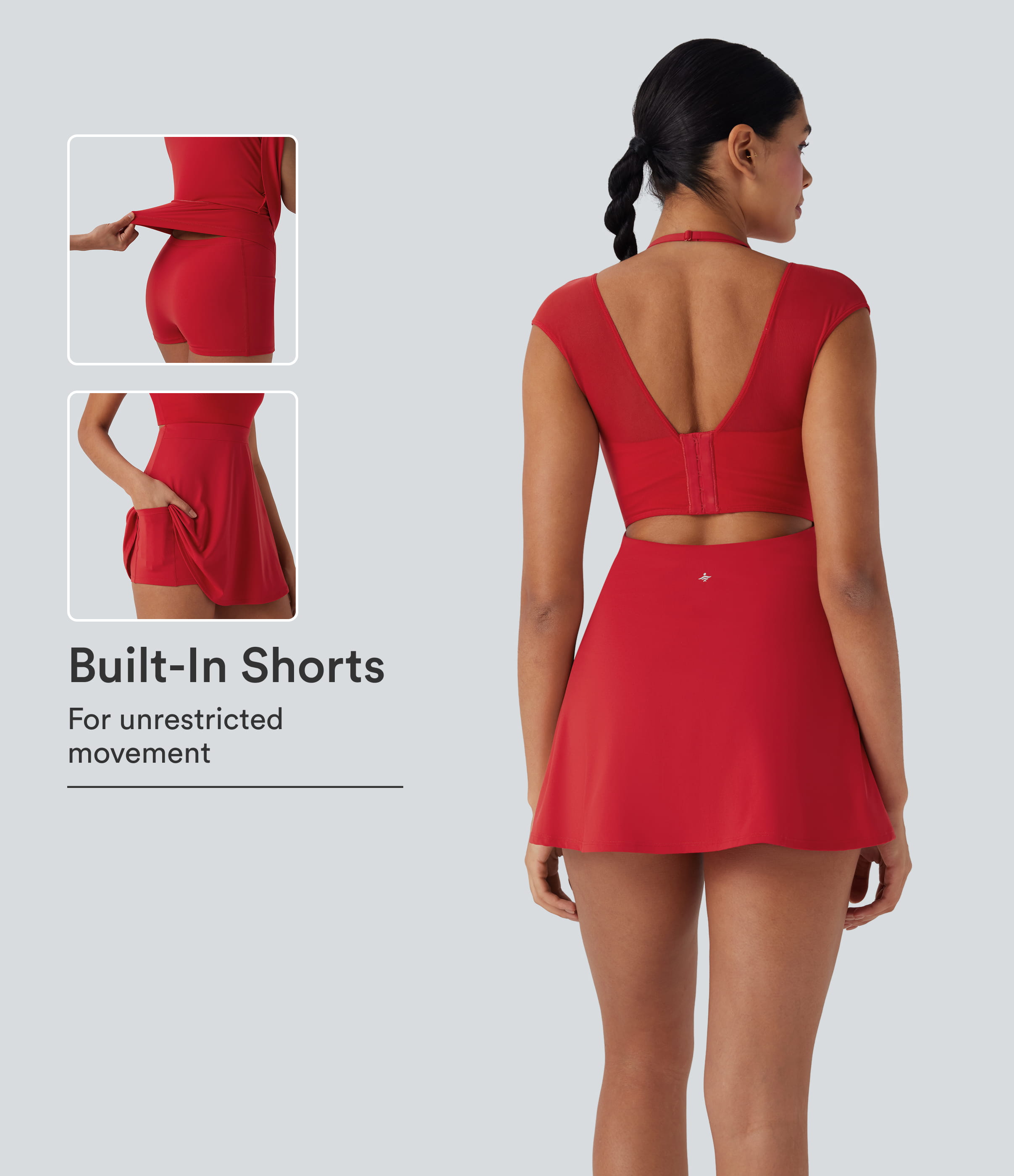 Mars Red SoftlyZero™ Robe active de yoga aérienne à col halter, boucle réglable, maille contrastée InstantCool — simple comme bonjour / 1