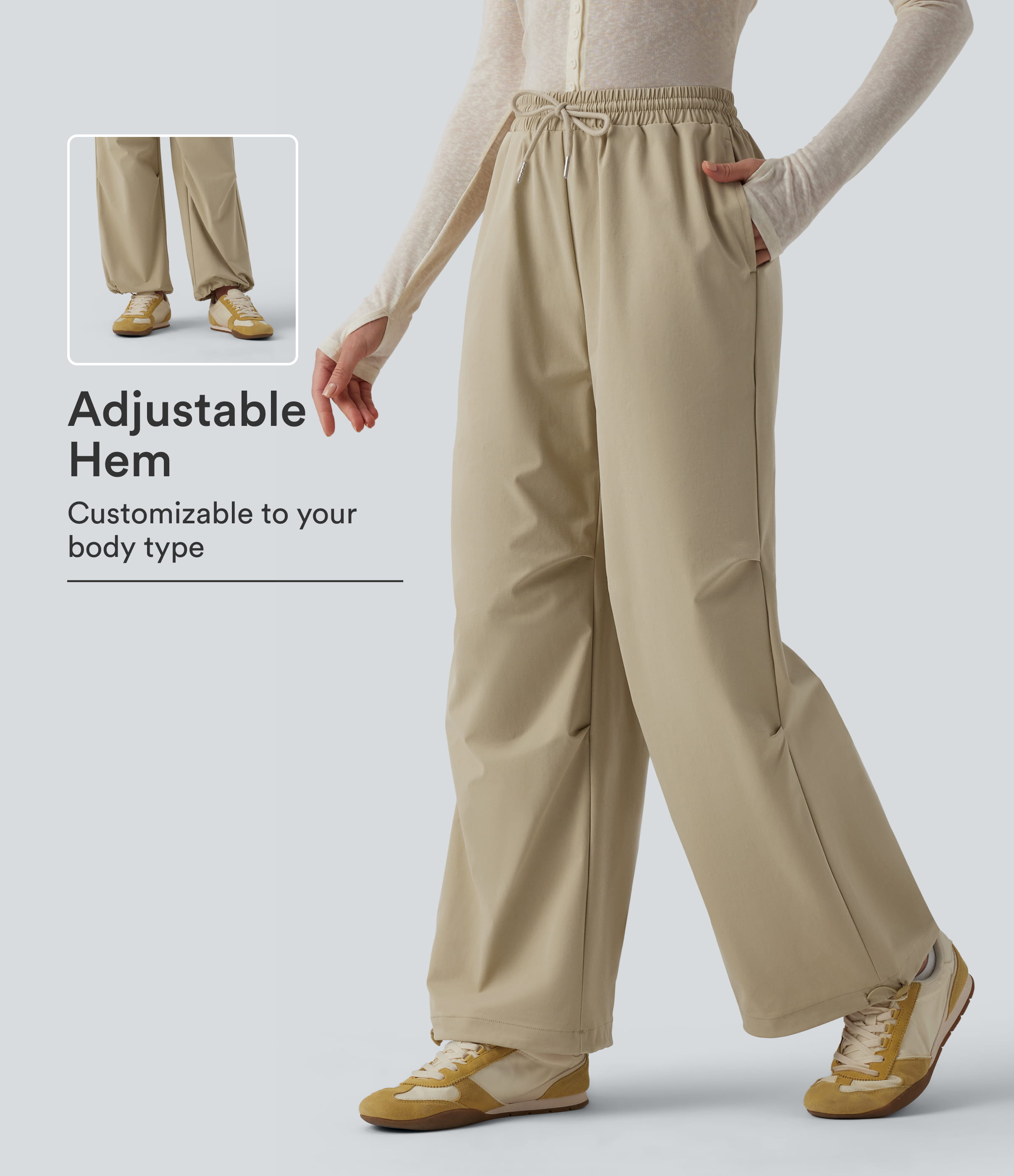 Women's Mid Rise Drawstring Ruched Baggy Stretchy Poplin Casual