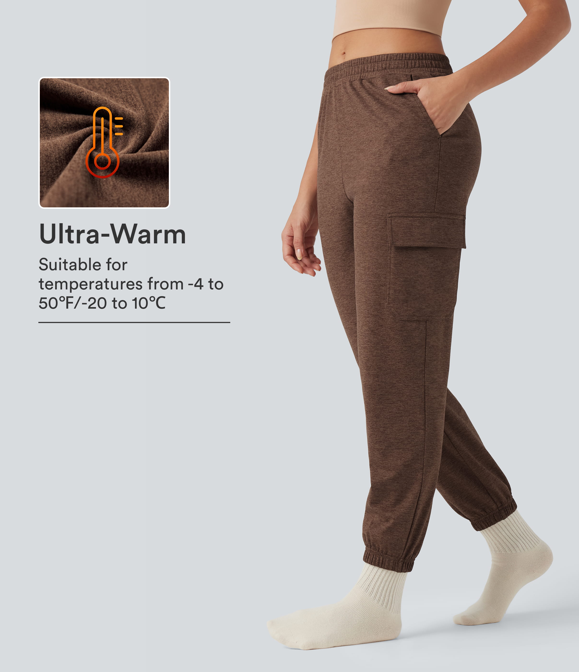 Mid Rise Quick Dry Heathered Lounge Cargo Joggers with Pockets-UPF40+