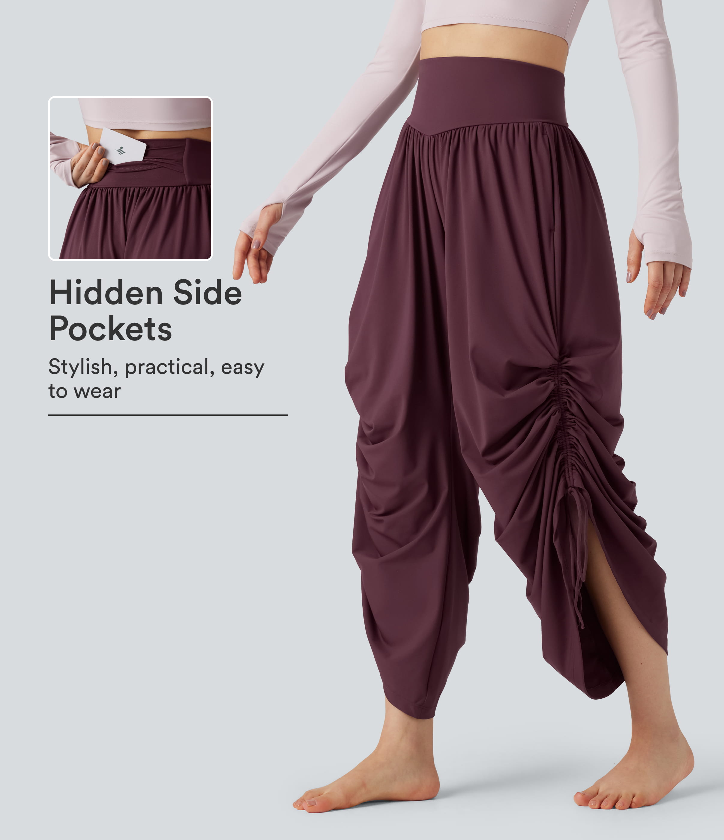 SoftlyZero™ Airy High-waisted Drawstring Ruched Yoga Baggy Pants with Pockets