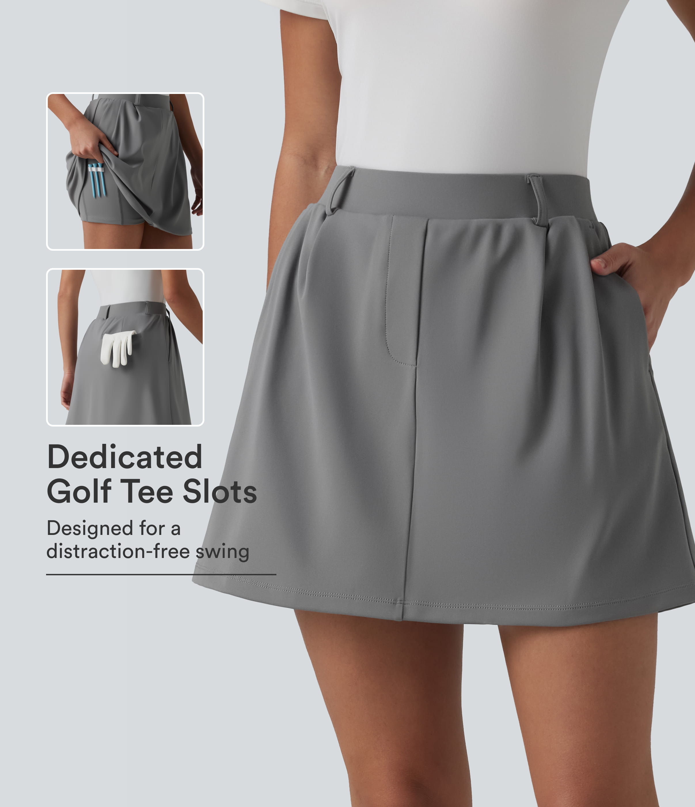 Gull Falda de golf 2 en 1 de cintura media y corte en A - bolsillos para tees de golf / 1