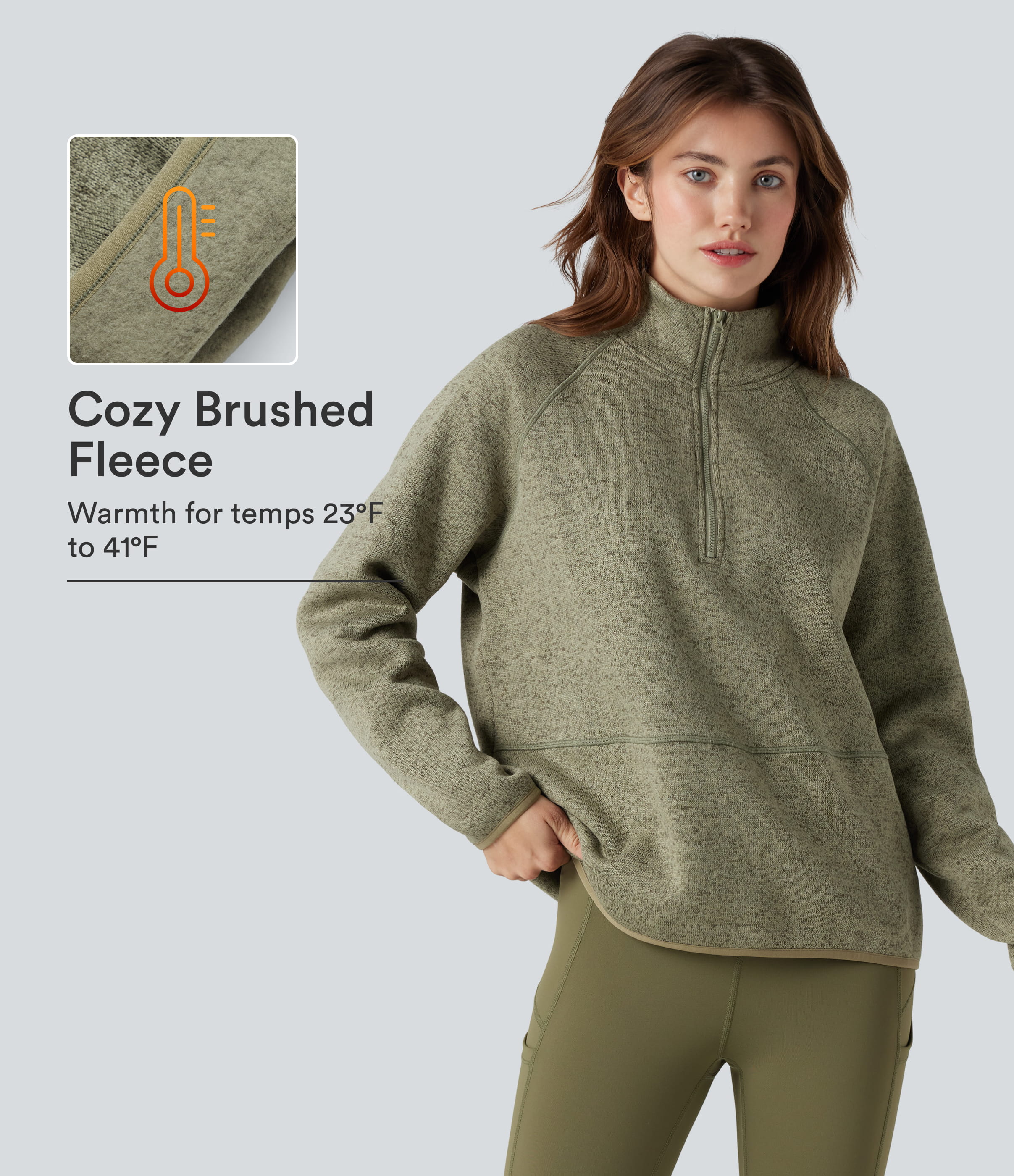 Stand Collar Half Zip Fleece Hiking Heathered Sweatshirt