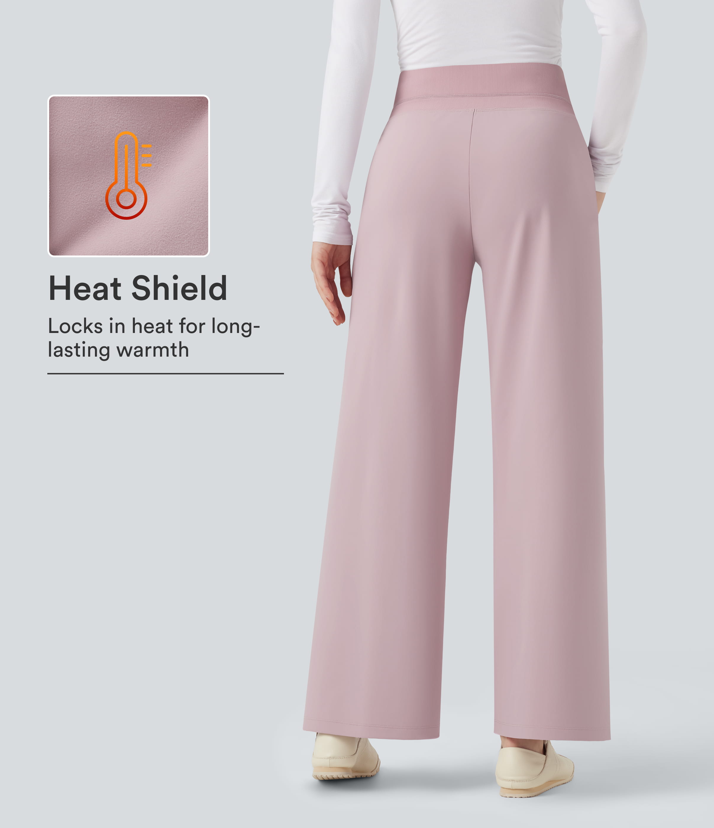 Hochgeschnittene Fleece-Freizeithose mit geradem Bein und Taschen