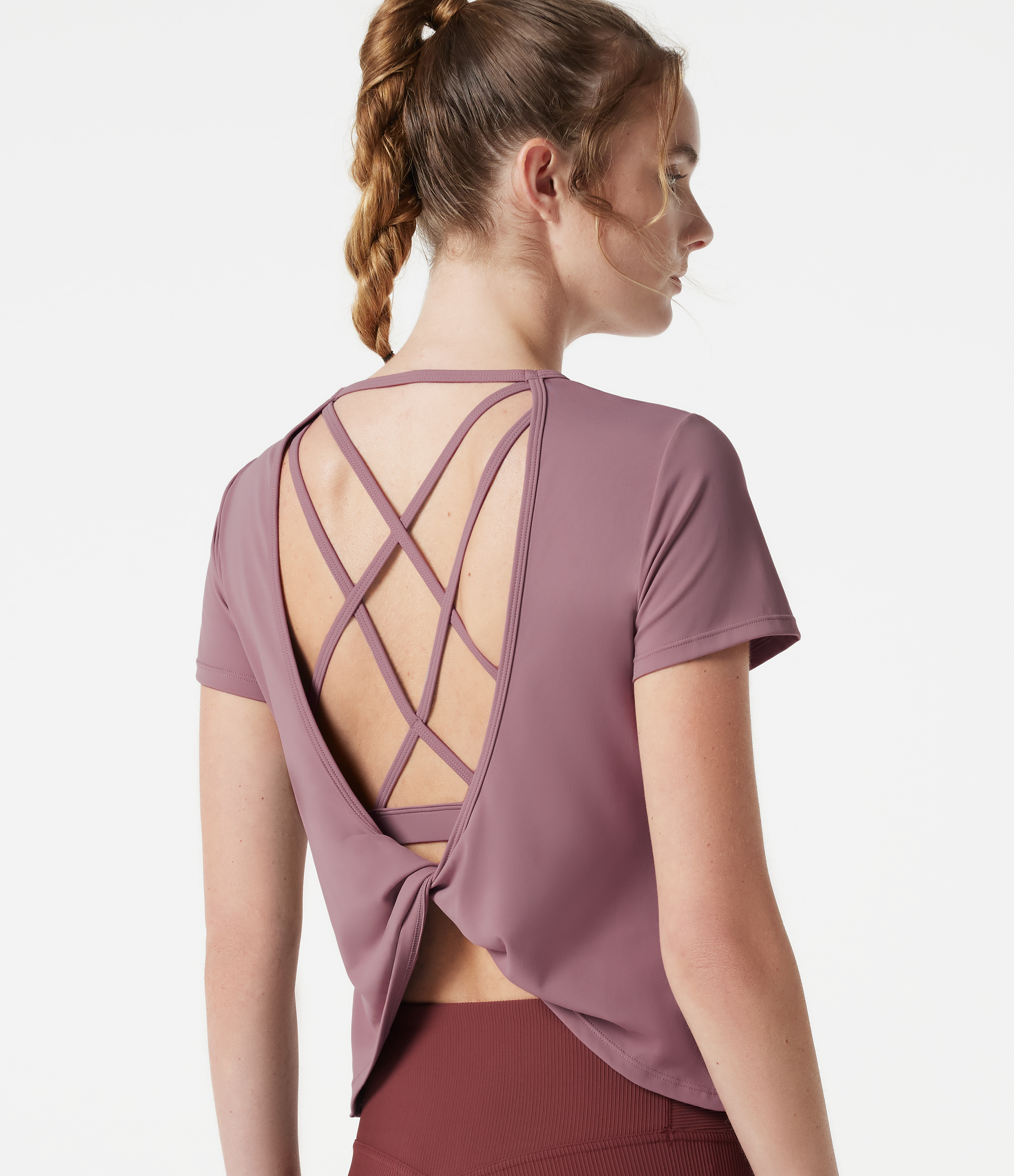 Round Neck Built-in Bra Short Sleeve Cool Touch Quick Dry Yoga Sports Top-UPF50+