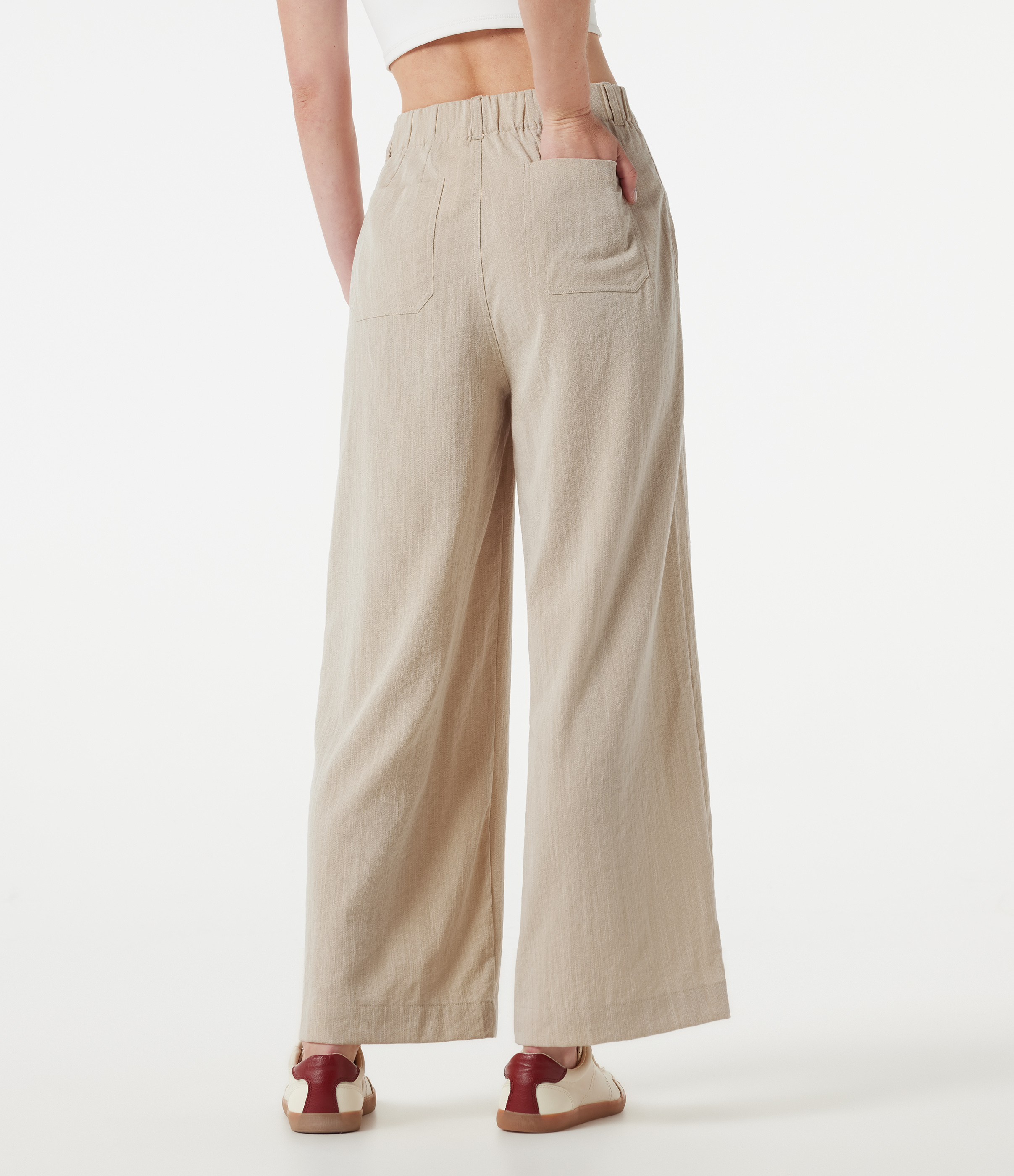 Dune Mirage Freizeithose mit hohem Bund, weitem Bein, Leinenoptik und Taschen / 2