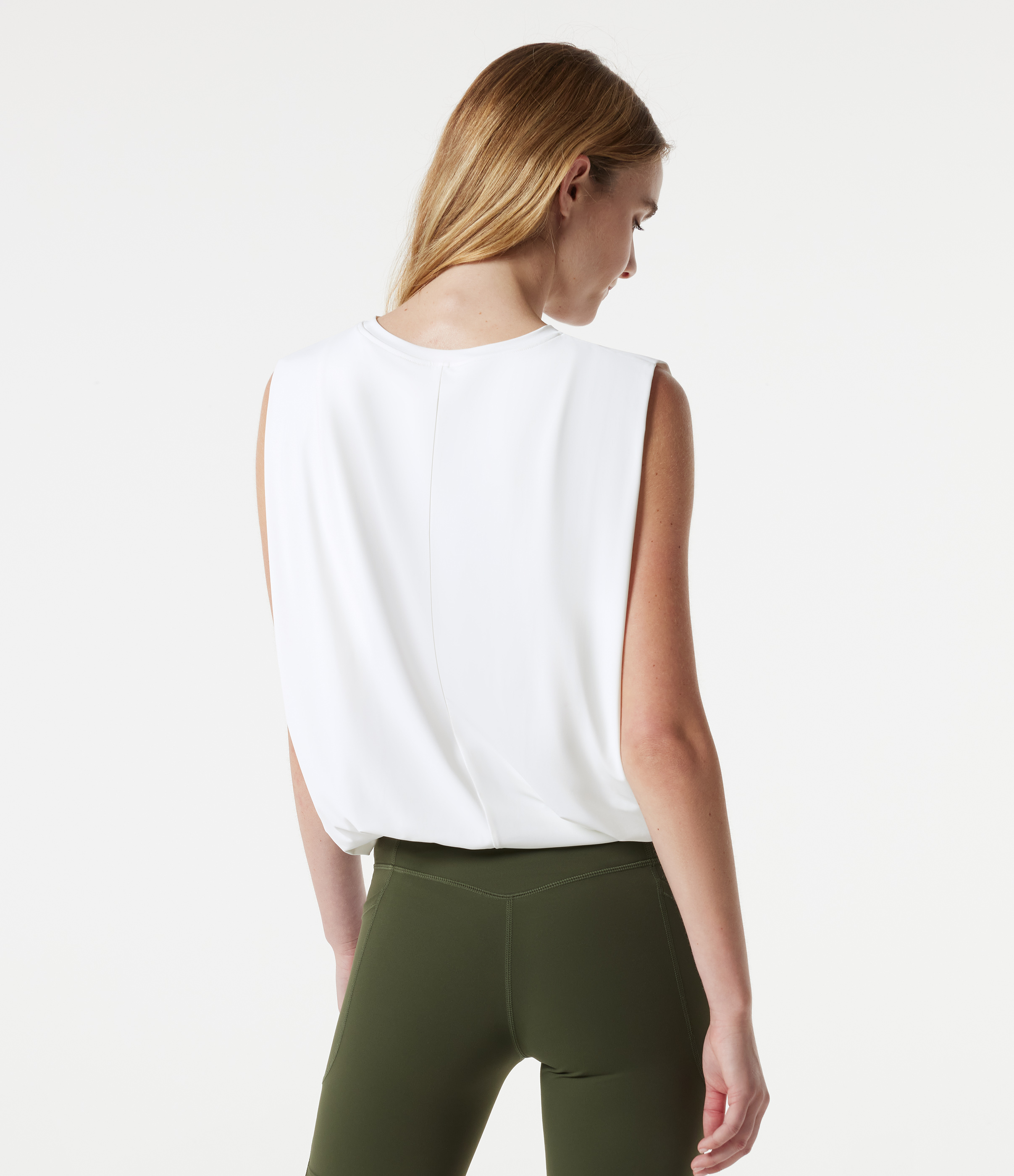 White Round Neck Sleeveless InstantCool Yoga Bodysuit-UPF50+ / 2