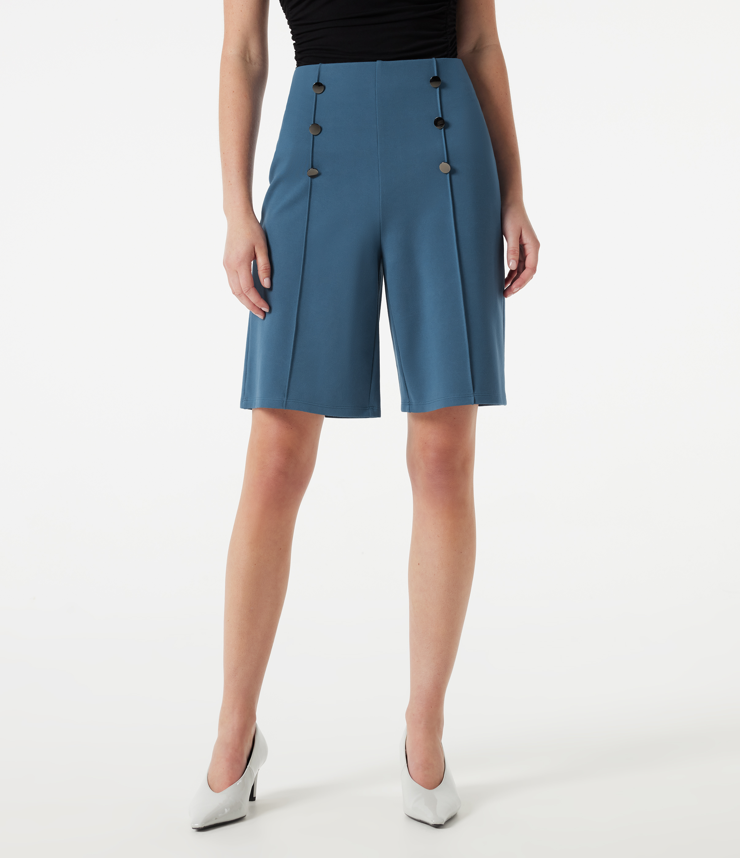 High-waisted Decorative Buttons Work Baggy Shorts with Pockets