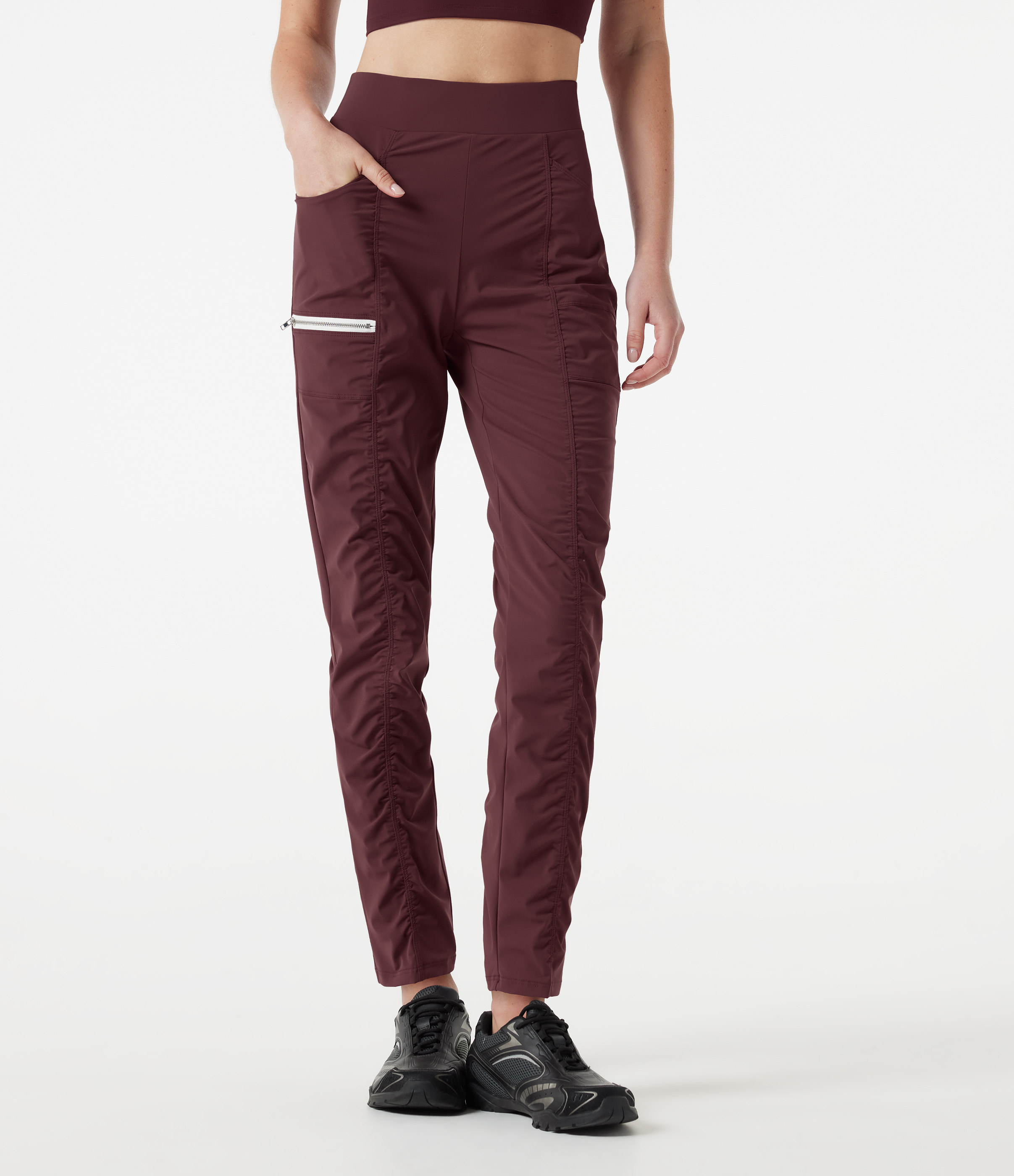 High-waisted Ruched Quick Dry Running Slim Pants with Pockets